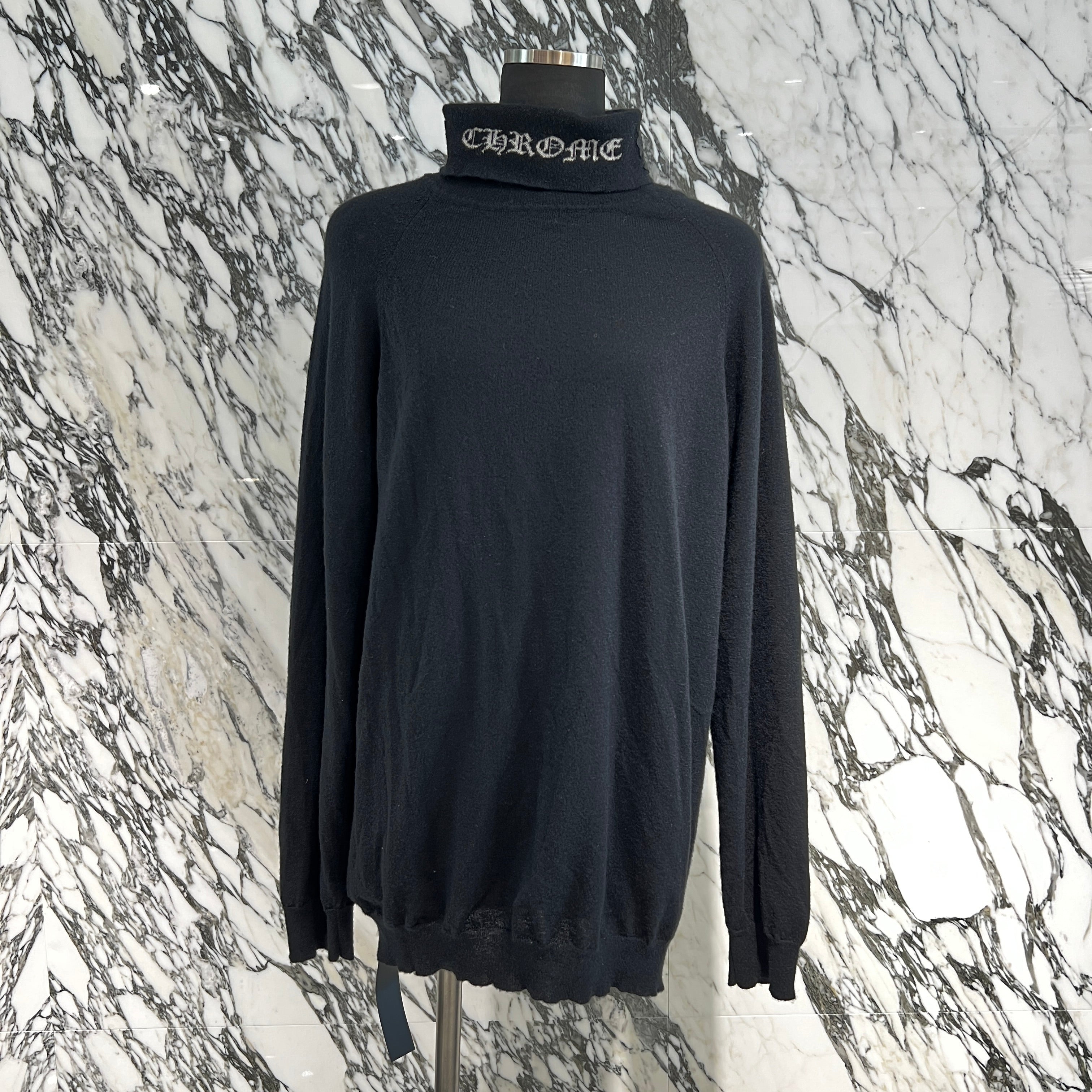 CHROME HEARTS Neck Logo Leather Cross Patch Cashmere Turtleneck Knit Sweater Size XL クロムハーツ ネックロゴ レザークロスパッチ カシミヤ タートルネック ニット セーター サイズXL