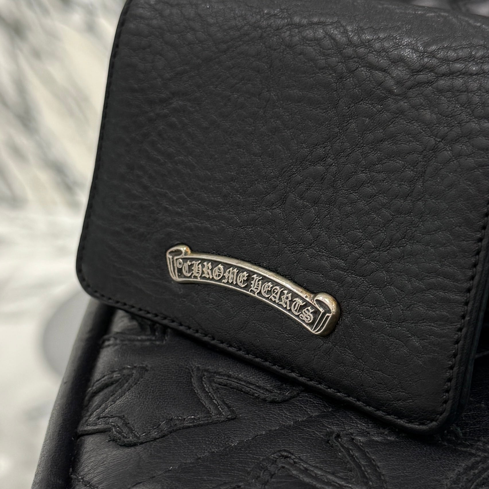 CHROME HEARTS (クロムハーツ) CARD CASE クロムハーツ シルバー ダガー スクロール ブラック カード