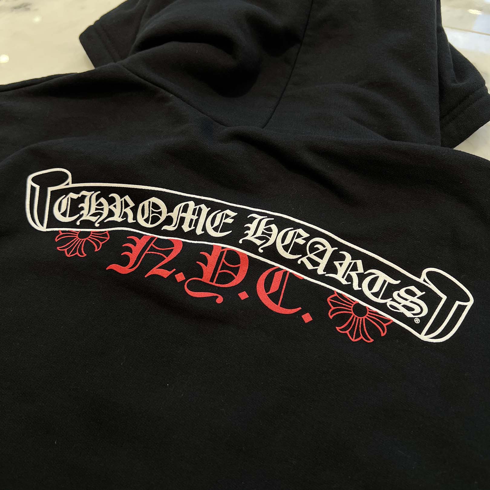 CHROME HEARTS NYC Exclusive Back Scroll Logo Zip Up Hoodie Size XL クロムハーツ ニューヨーク限定 バックスクロールロゴ ジップアップフーディ サイズXL