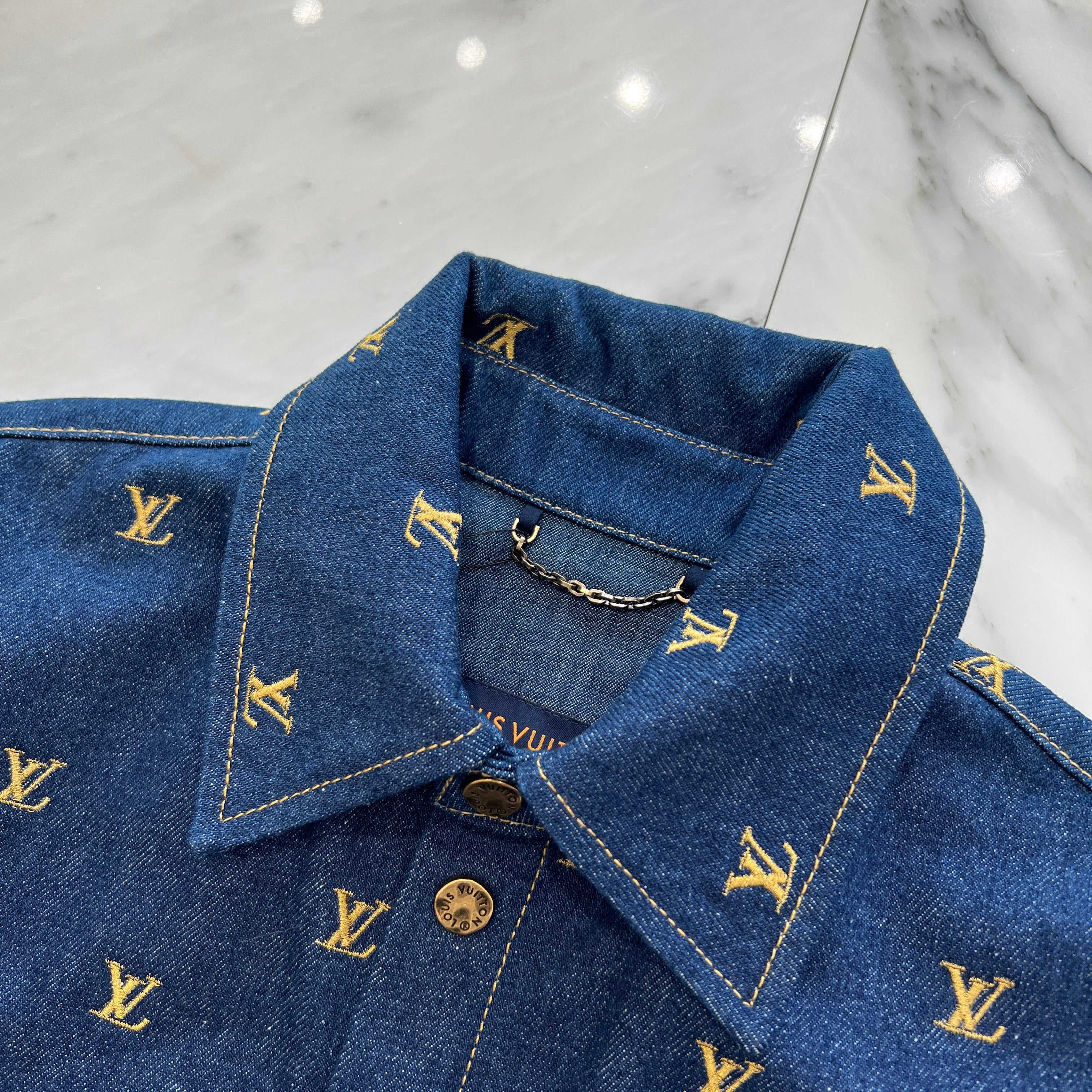 LOUIS VUITTON 2024SS Embroidery Signature Short Sleeve Denim Shirt