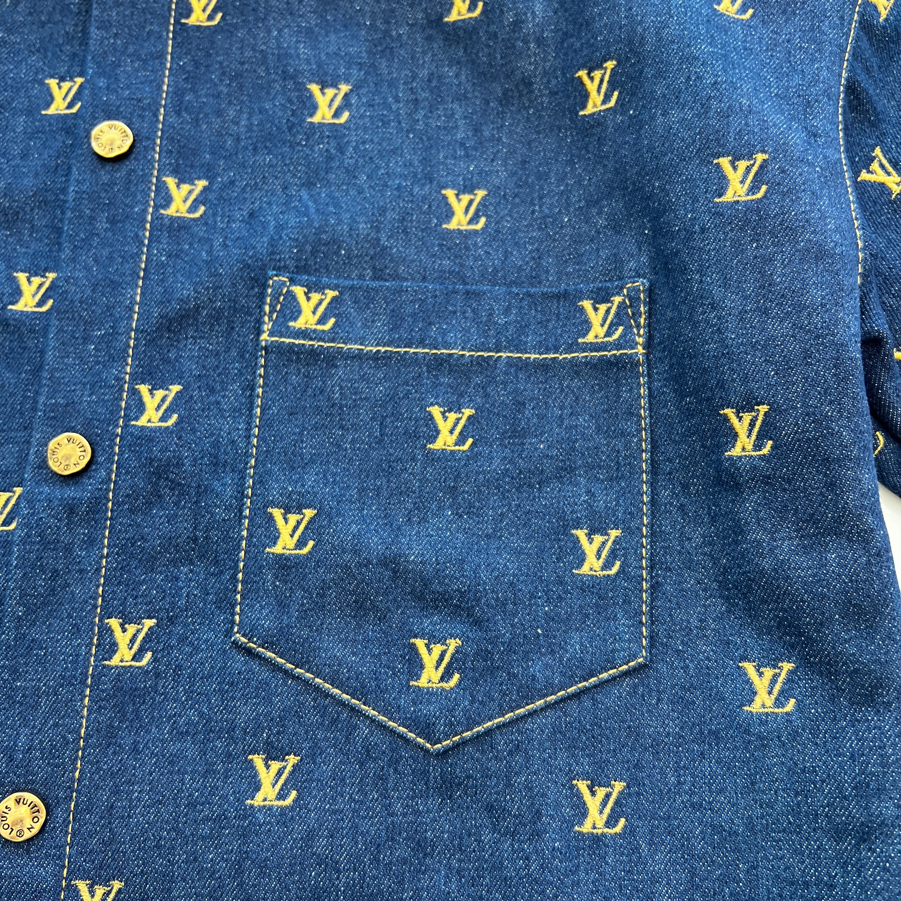 LOUIS VUITTON 2024SS Embroidery Signature Short Sleeve Denim Shirt