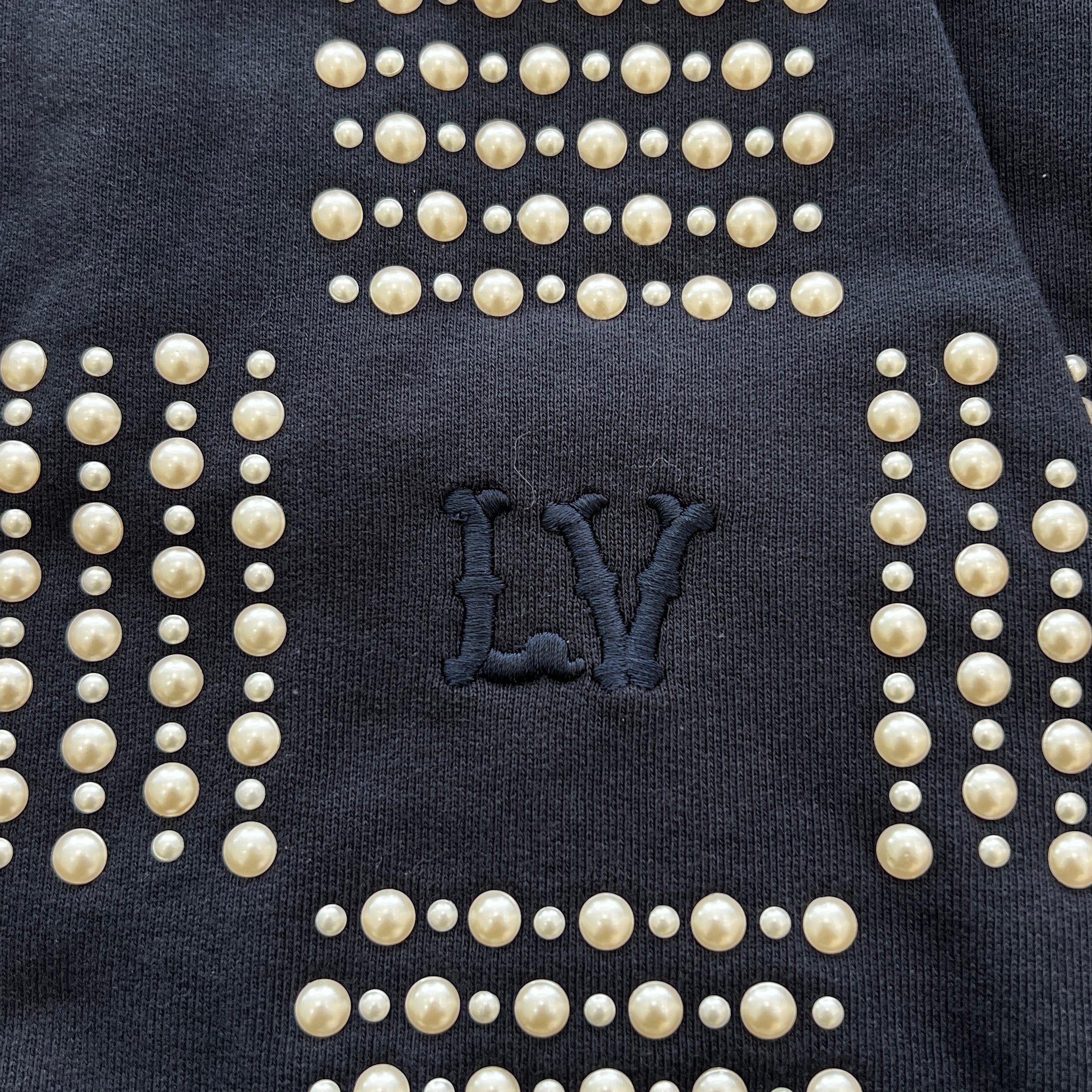 LOUIS VUITTON 2024SS Cotton With Pearl Demier Embroidery Hoodie 1AFJET Size M ルイヴィトン コットン ウィズ パール ダミエ 刺繍 フーディ サイズM