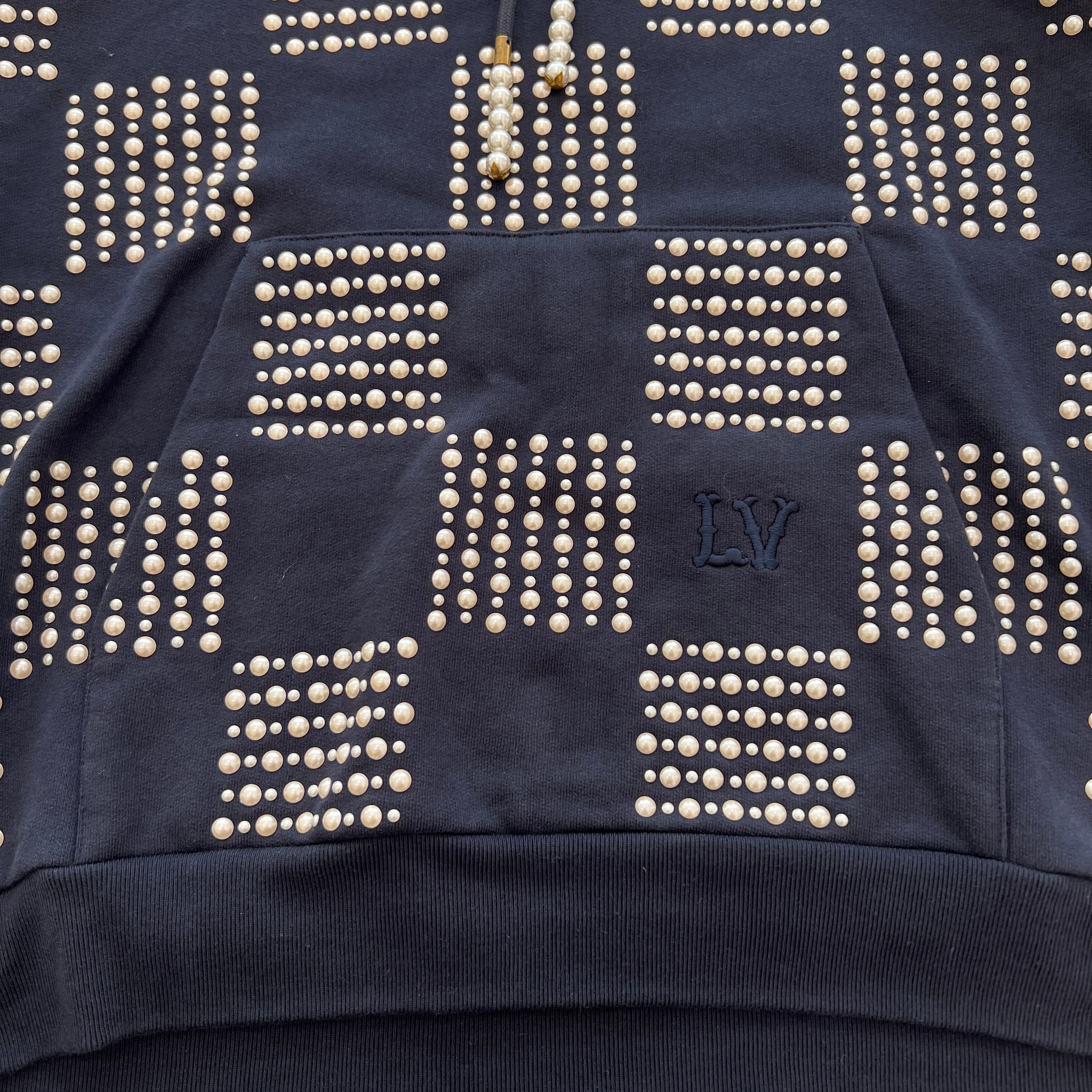 LOUIS VUITTON 2024SS Cotton With Pearl Demier Embroidery Hoodie 1AFJET Size M ルイヴィトン コットン ウィズ パール ダミエ 刺繍 フーディ サイズM
