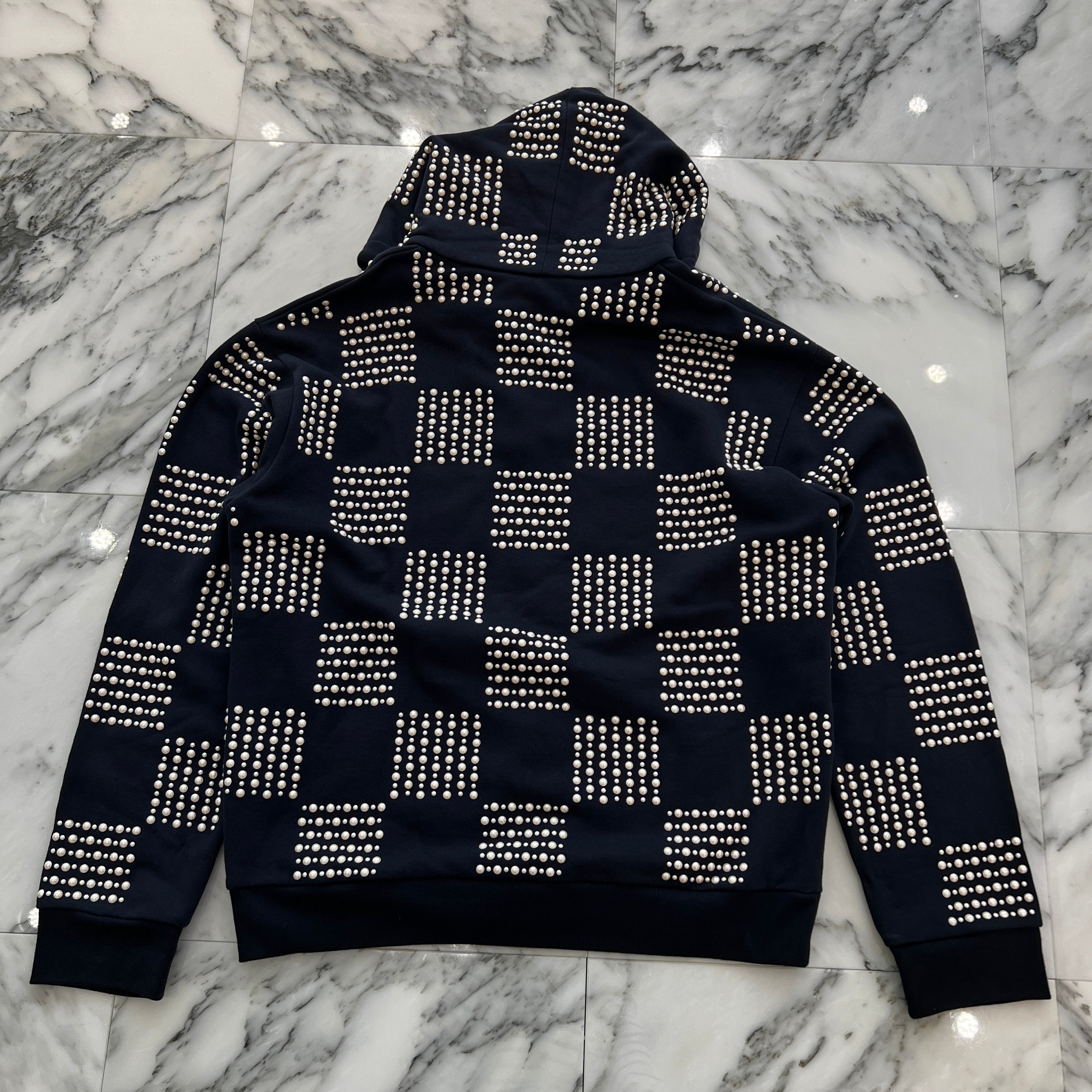 LOUIS VUITTON 2024SS Cotton With Pearl Demier Embroidery Hoodie 1AFJET Size M ルイヴィトン コットン ウィズ パール ダミエ 刺繍 フーディ サイズM