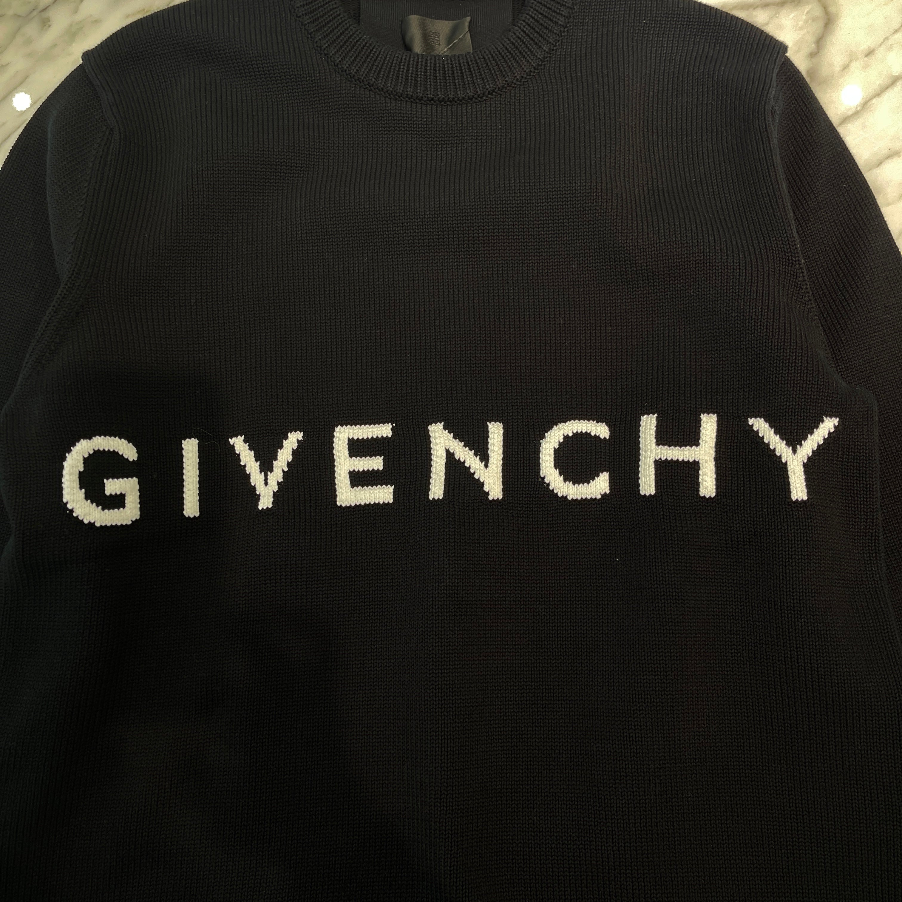 GIVENCHY 2022SS Logo Embroidered Cotton Knit Sweater BM90G9401M Size XXL ジバンシー ロゴ刺繍 コットンニット セーター サイズXXL