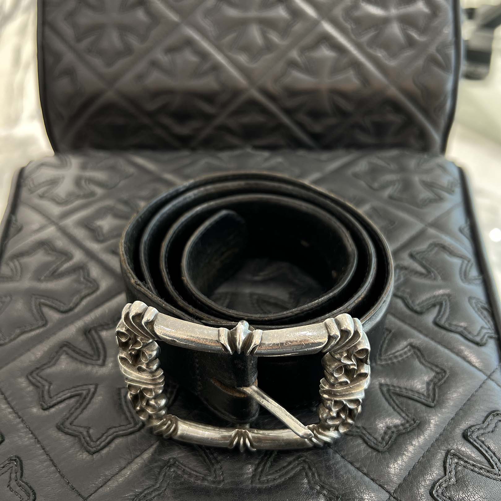 CHROME HEARTS Classic Filigree Buckle Leather Belt Size 32 クロム