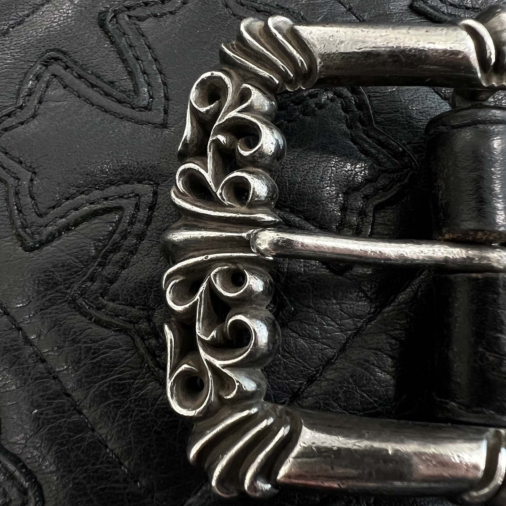 CHROME HEARTS Classic Filigree Buckle Leather Belt Size 32 クロム