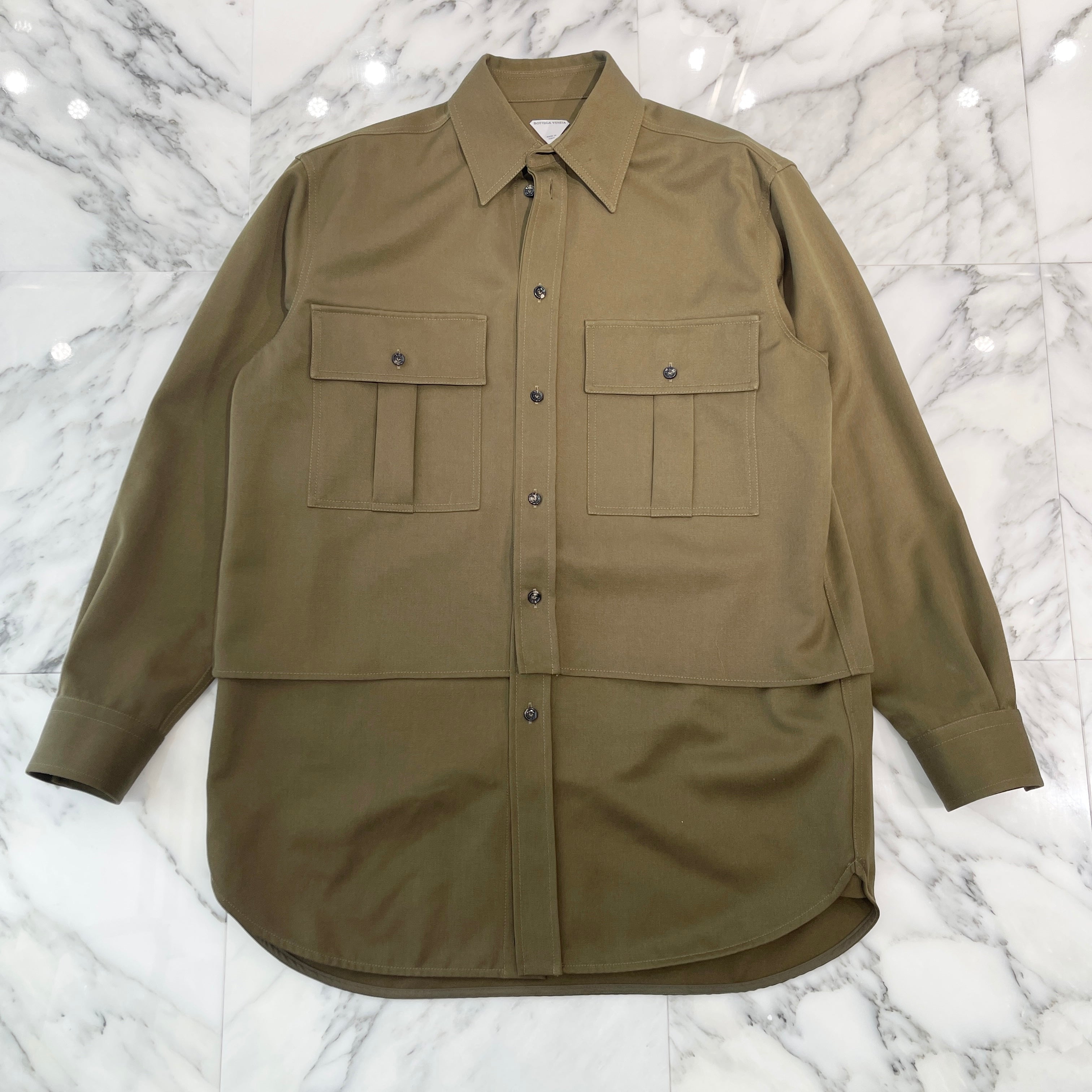BOTTEGA VENETA 2024AW Grained Poudre Double Layer Shirt 772378VKIS0 Size 44 ボッテガヴェネタ グレインド プードル ダブル レイヤーシャツ サイズ44