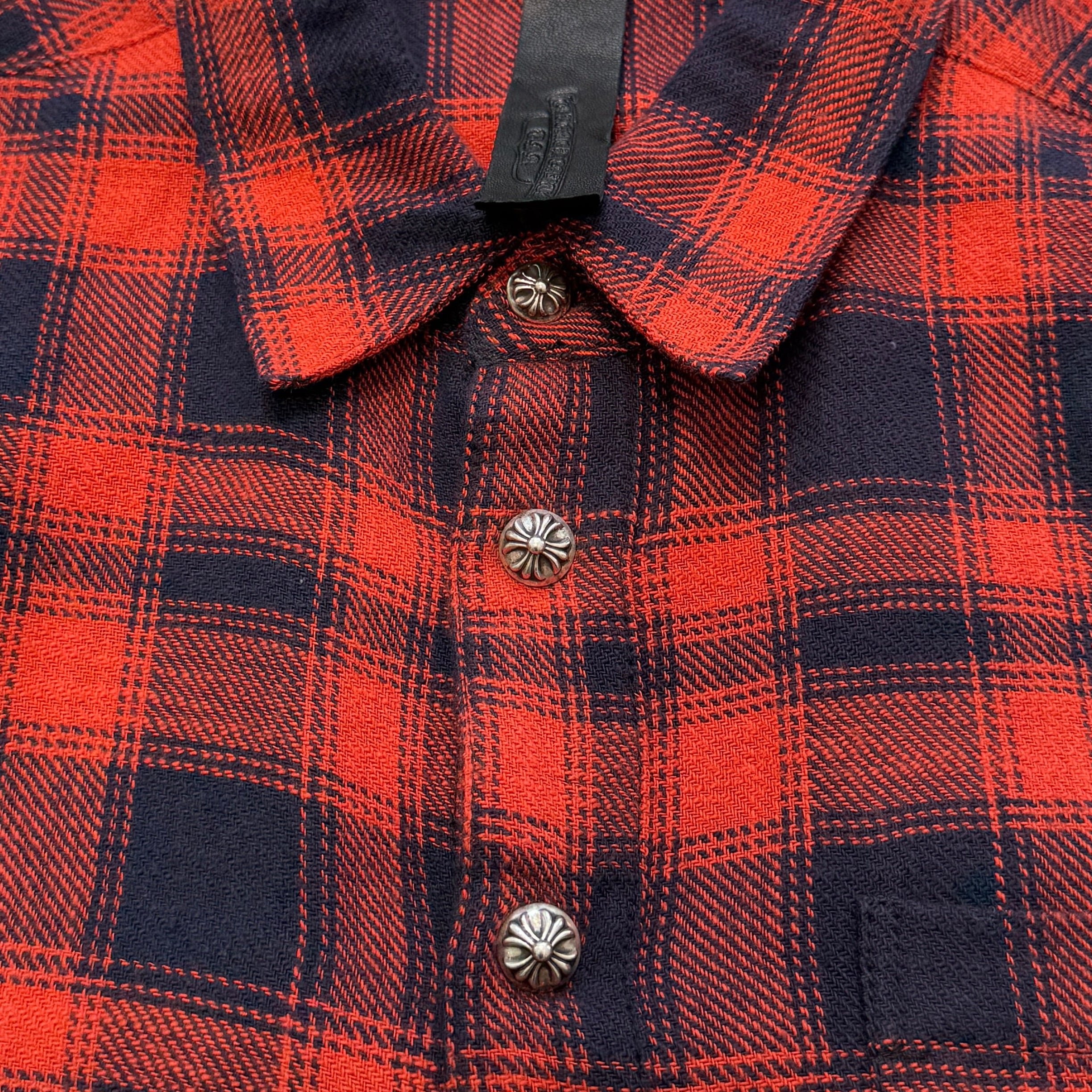 CHROME HEARTS Loose Ends Cross Leather Patch Check Shirt Size S クロムハーツ ルーズエンド レザークロスパッチ チェックシャツ サイズS