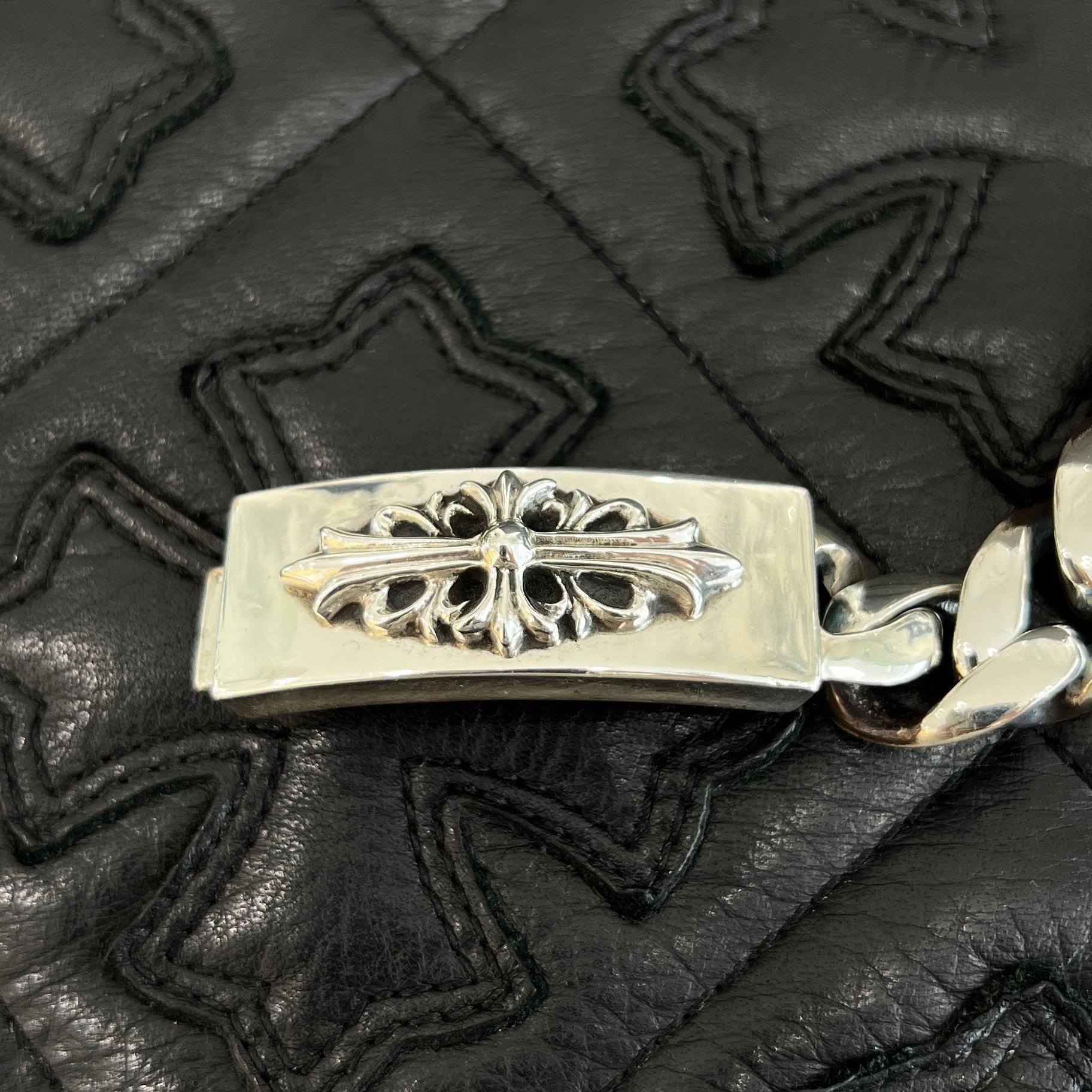 CHROME HEARTS Baby ID Floral Cross Bracelet 11LINK クロムハーツ ベビー ID フローラルクロス ブレスレット 11リンク シルバー925