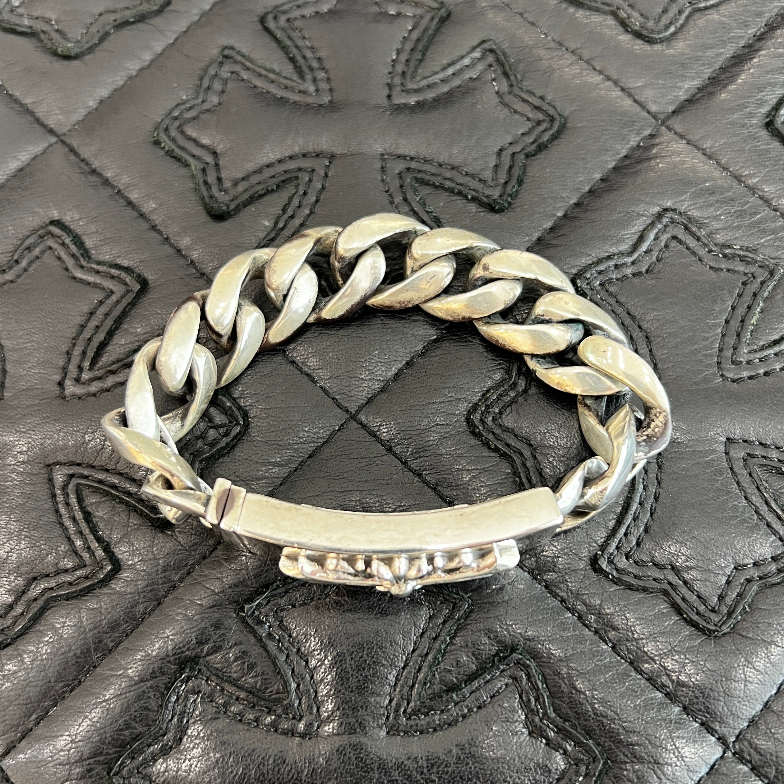 CHROME HEARTS Baby ID Floral Cross Bracelet 11LINK クロムハーツ ベビー ID フローラルクロス ブレスレット 11リンク シルバー925