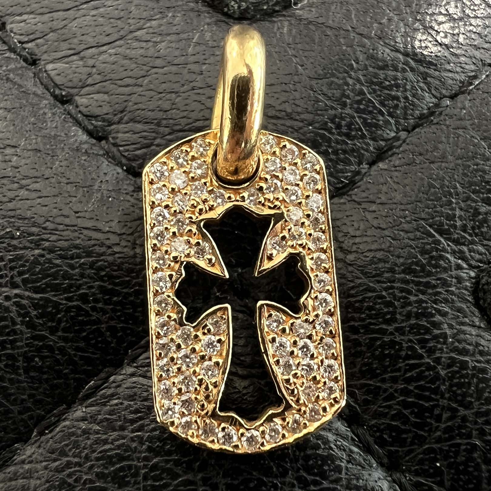 CHROME HEARTS 22K Tiny Cut Out Cross Dock Tag Pendant Charm Pave Diamond クロムハーツ 22K タイニー カットアウトクロス ドッグタグ ペンダントチャーム パヴェダイヤモンド