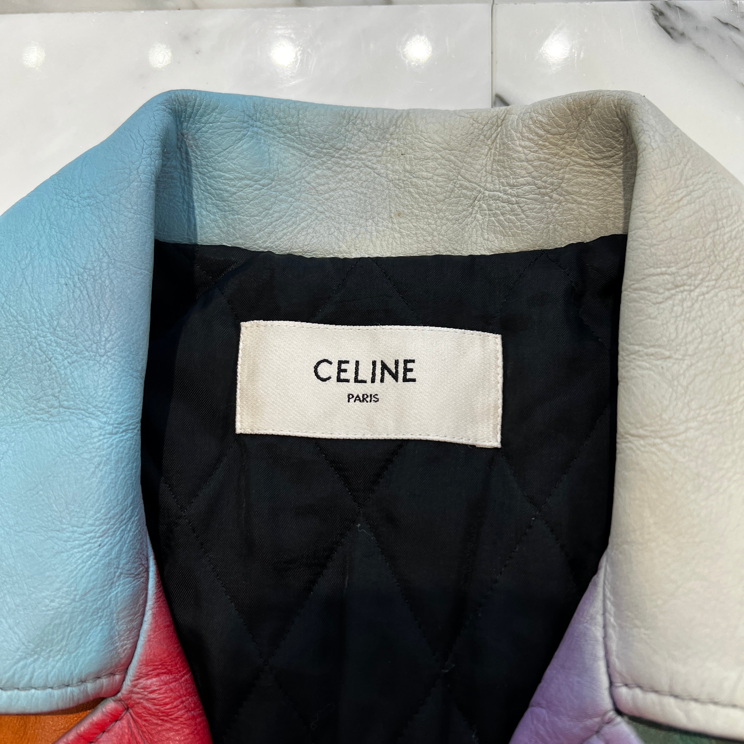 CELINE 2021AW Rainbow Biker Double Riders Leather Jacket 2E920599E