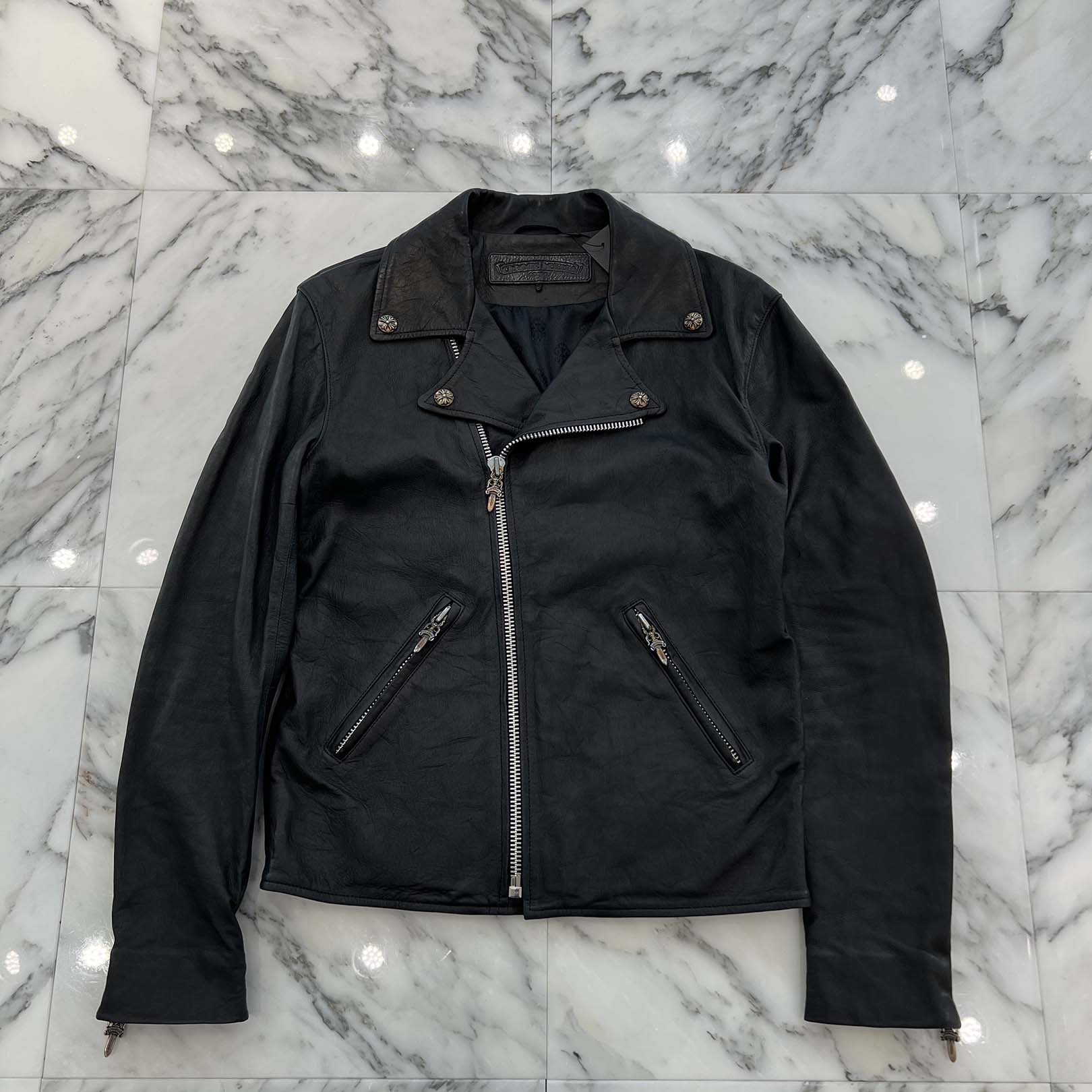 CHROME HEARTS Basic Moto Dagger Zip Up Riders Leather Jacket Size