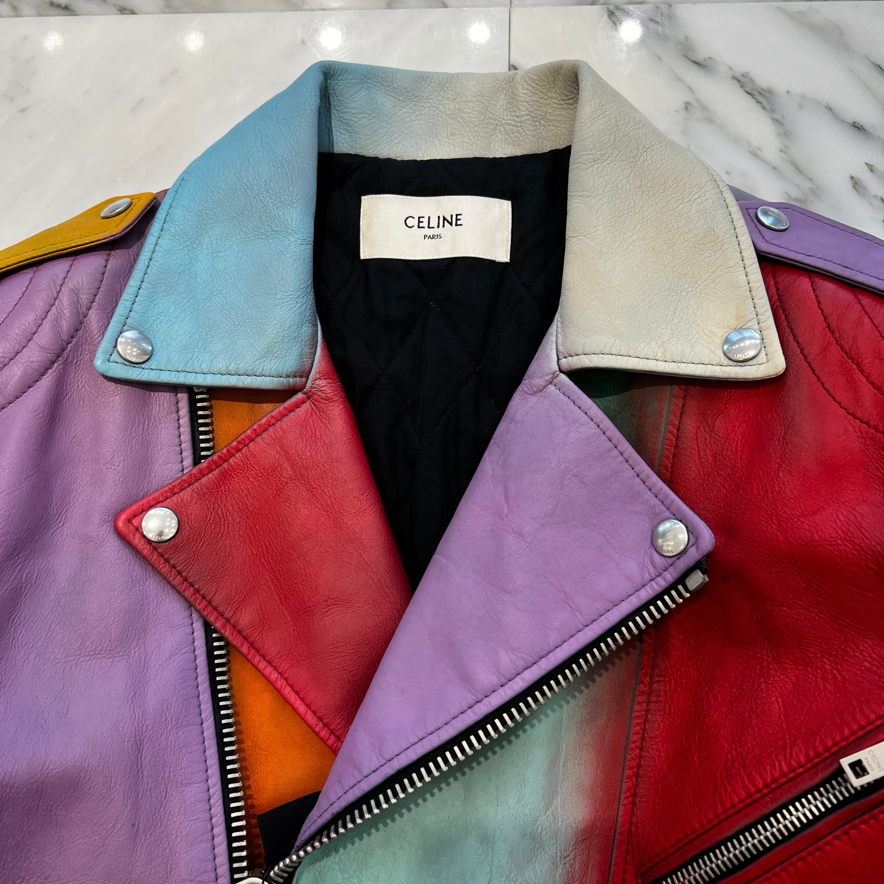 CELINE 2021AW Rainbow Biker Double Riders Leather Jacket 2E920599E Size 42 セリーヌ レインボー バイカー ダブルライダーズ レザージャケット サイズ42