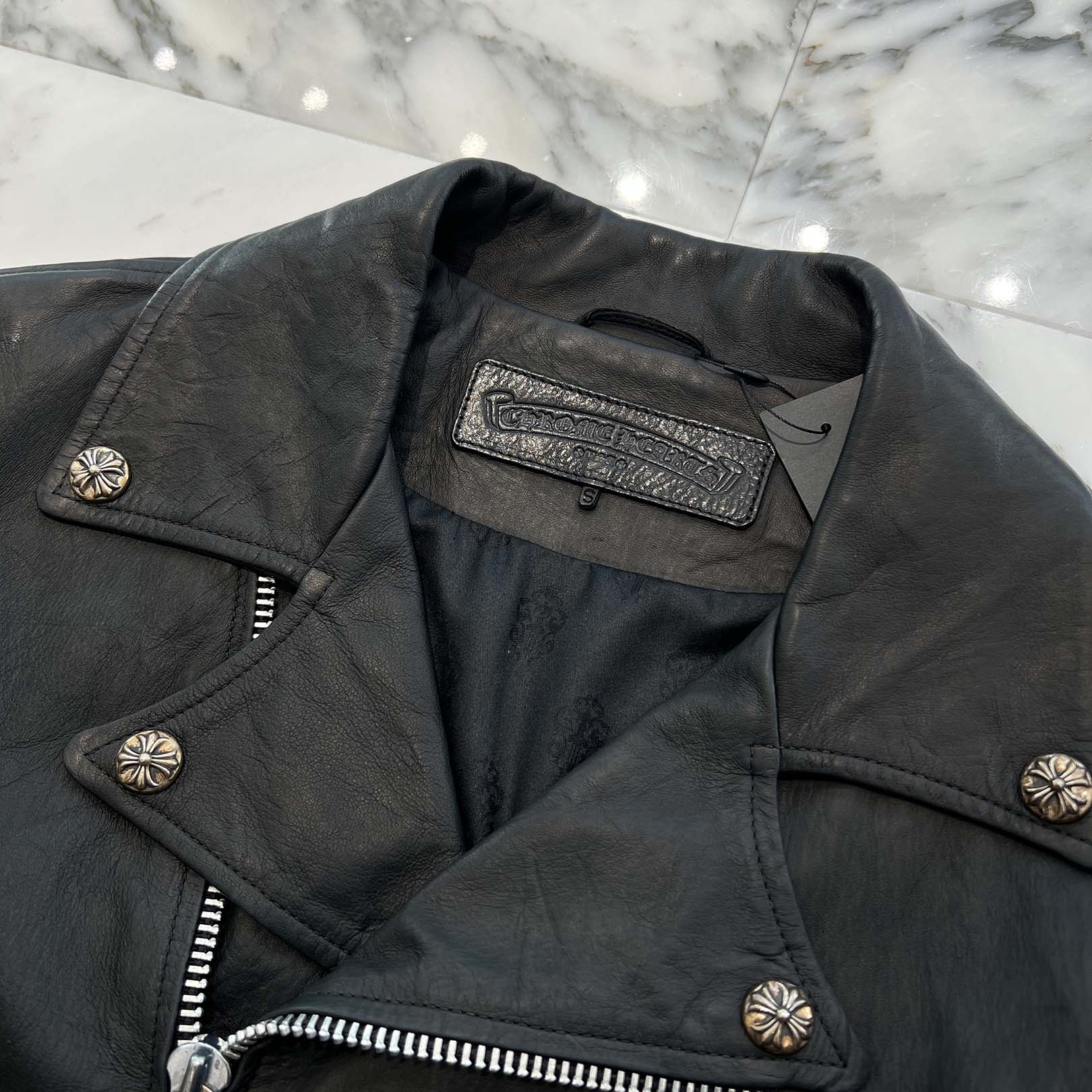 CHROME HEARTS Basic Moto Dagger Zip Up Riders Leather Jacket Size S クロムハーツ ベーシックモト ダガージップアップ ライダース レザー ジャケット サイズS