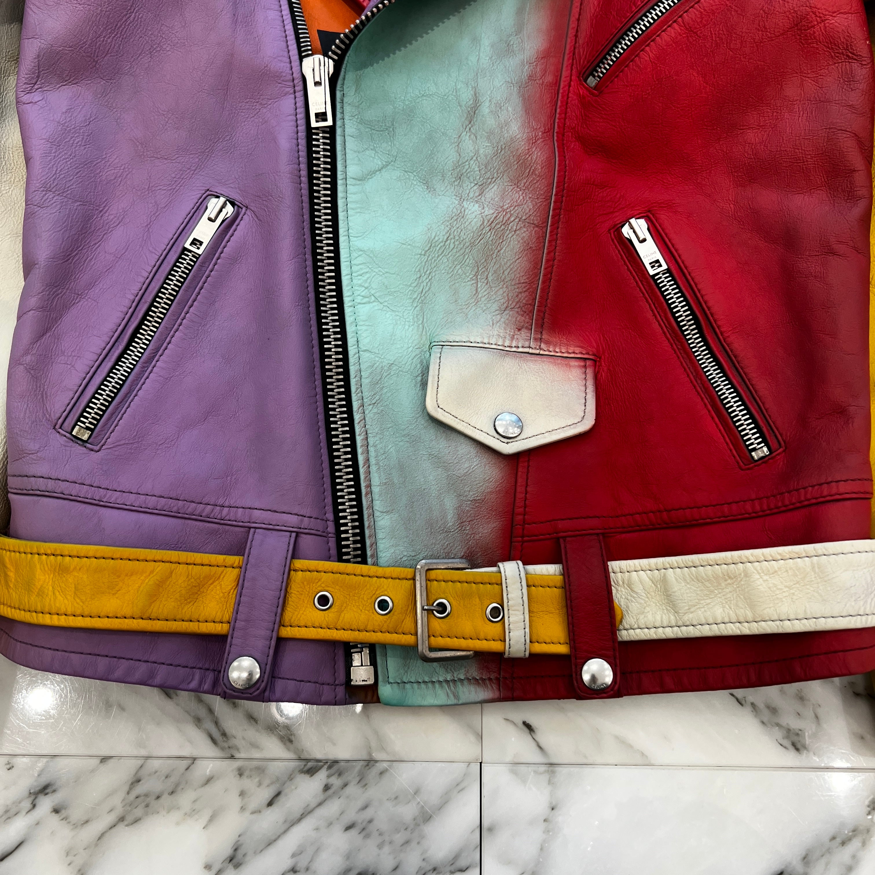 CELINE 2021AW Rainbow Biker Double Riders Leather Jacket 2E920599E Size 42 セリーヌ レインボー バイカー ダブルライダーズ レザージャケット サイズ42