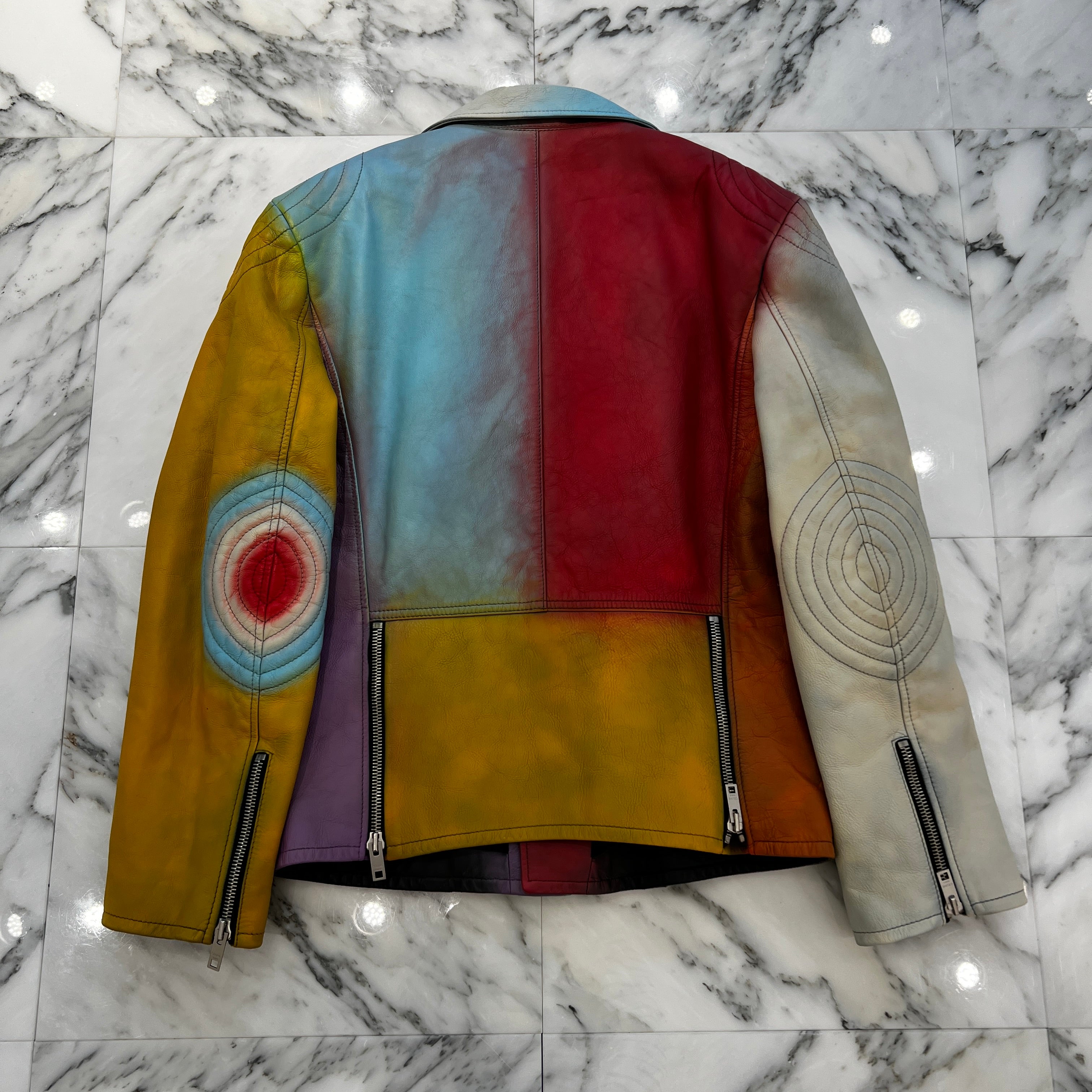 CELINE 2021AW Rainbow Biker Double Riders Leather Jacket 2E920599E