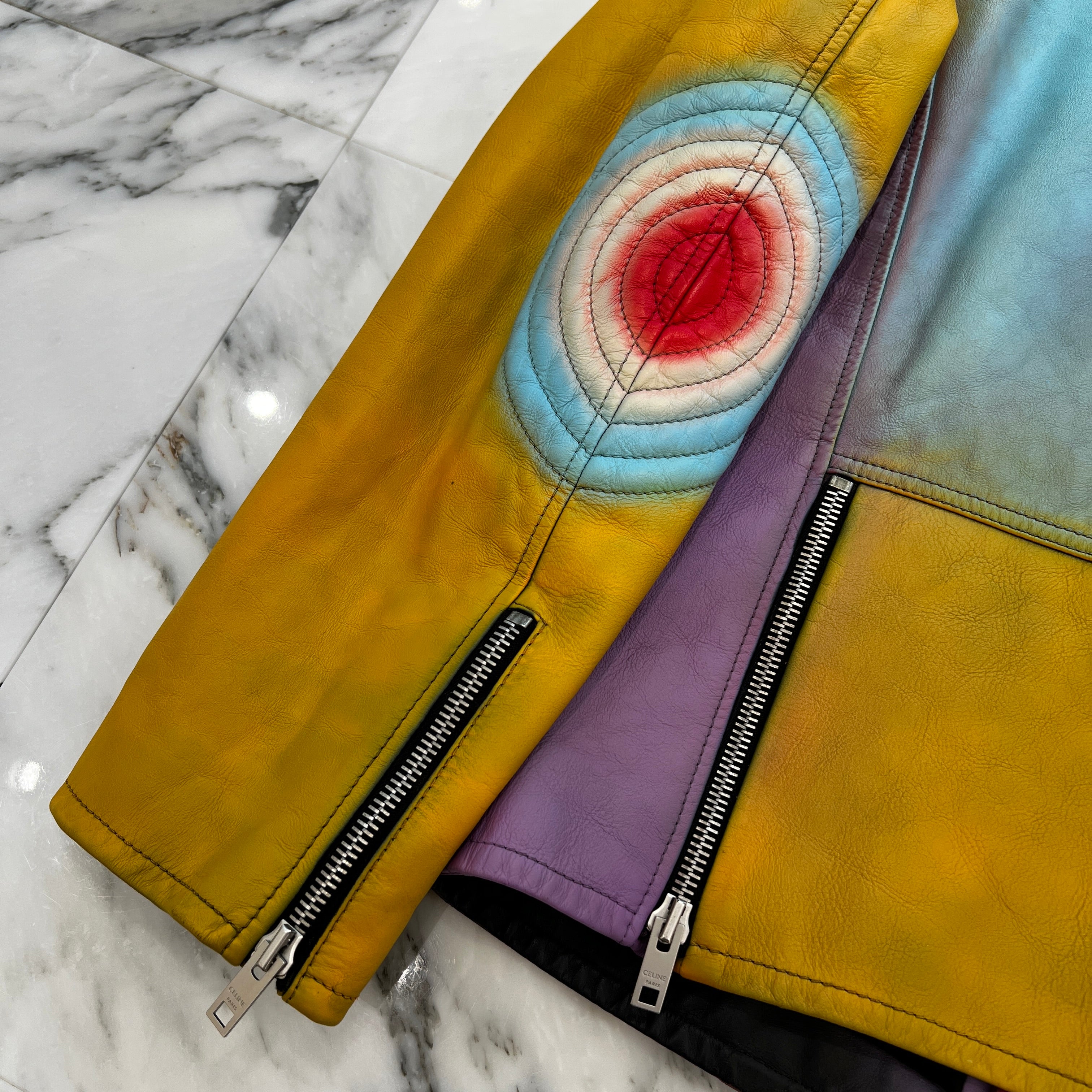 CELINE 2021AW Rainbow Biker Double Riders Leather Jacket 2E920599E Size 42 セリーヌ レインボー バイカー ダブルライダーズ レザージャケット サイズ42