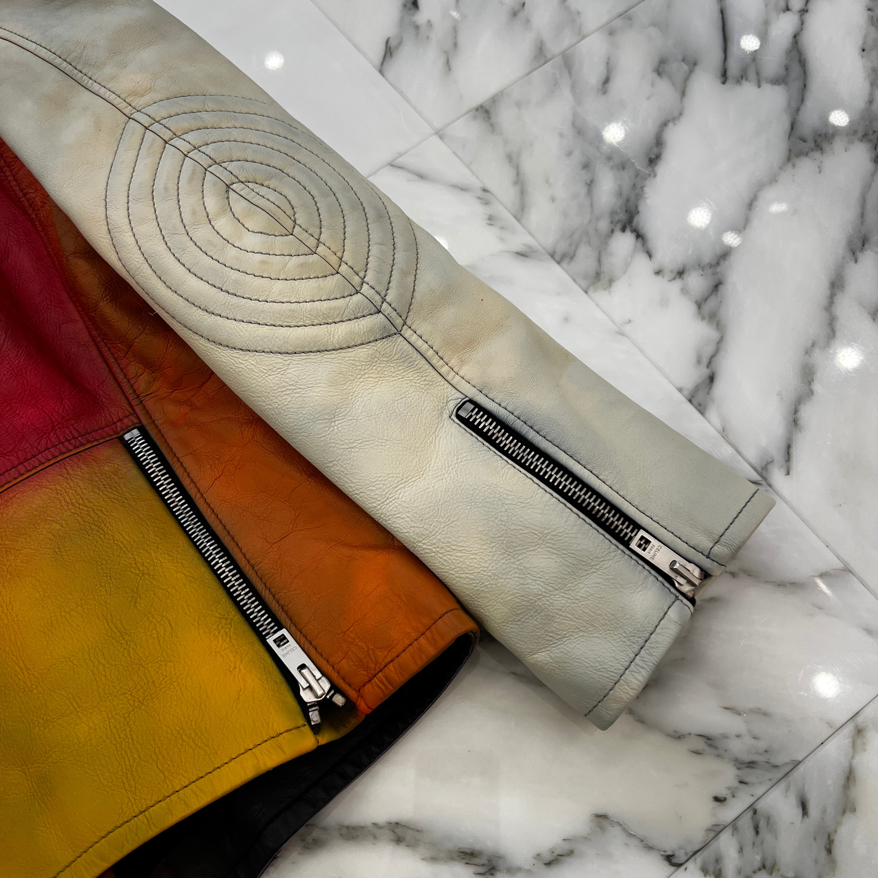 CELINE 2021AW Rainbow Biker Double Riders Leather Jacket 2E920599E
