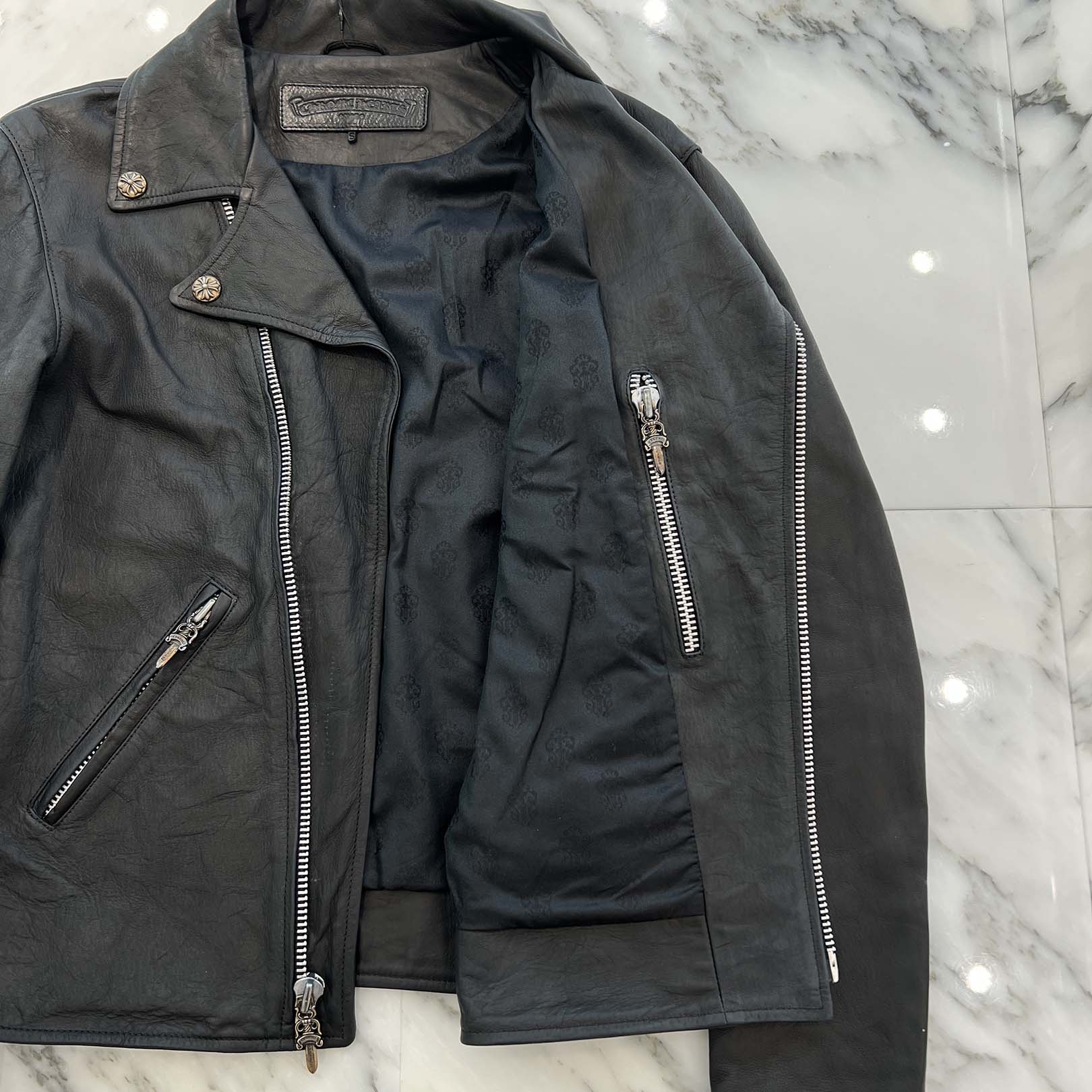 CHROME HEARTS Basic Moto Dagger Zip Up Riders Leather Jacket Size S クロムハーツ ベーシックモト ダガージップアップ ライダース レザー ジャケット サイズS