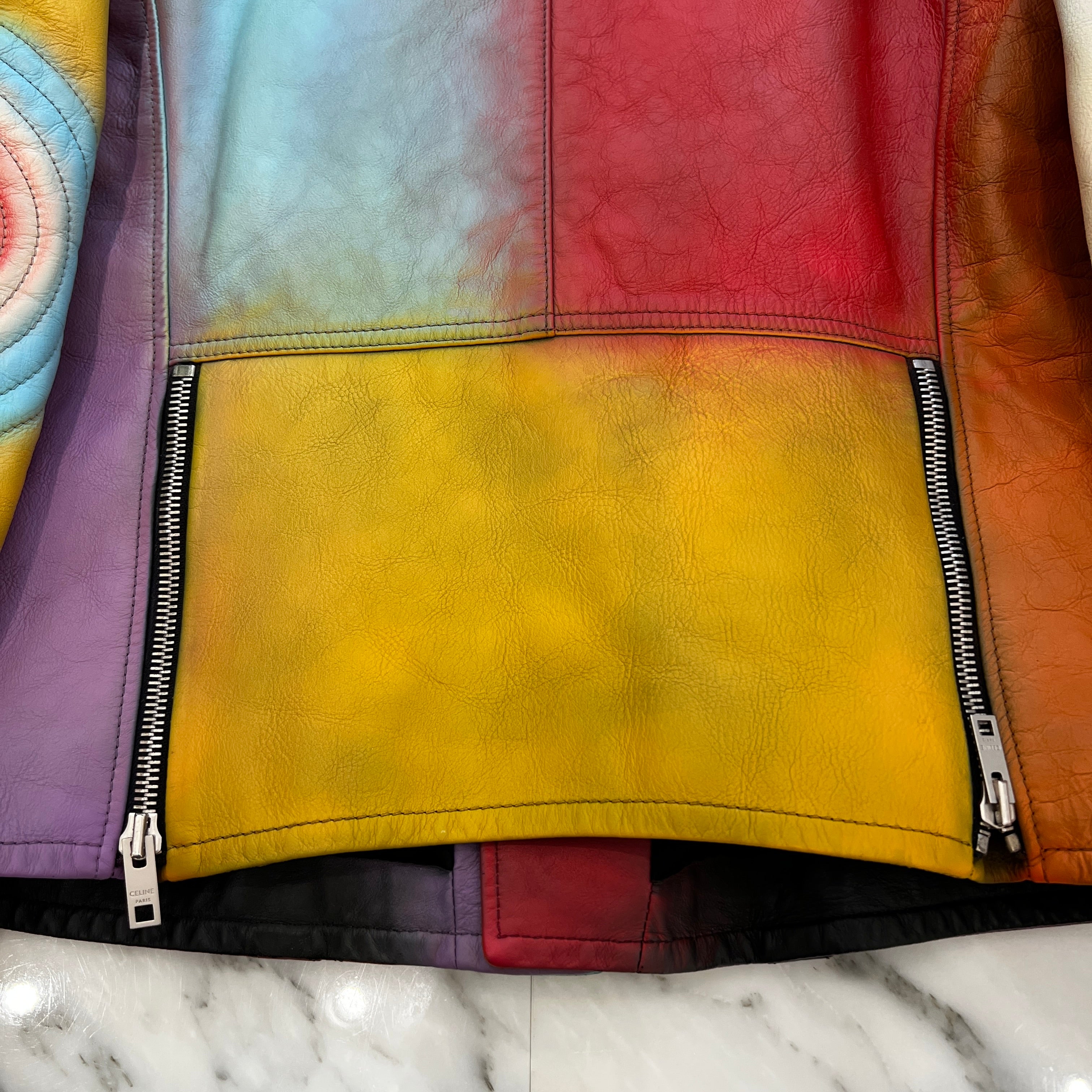 CELINE 2021AW Rainbow Biker Double Riders Leather Jacket 2E920599E