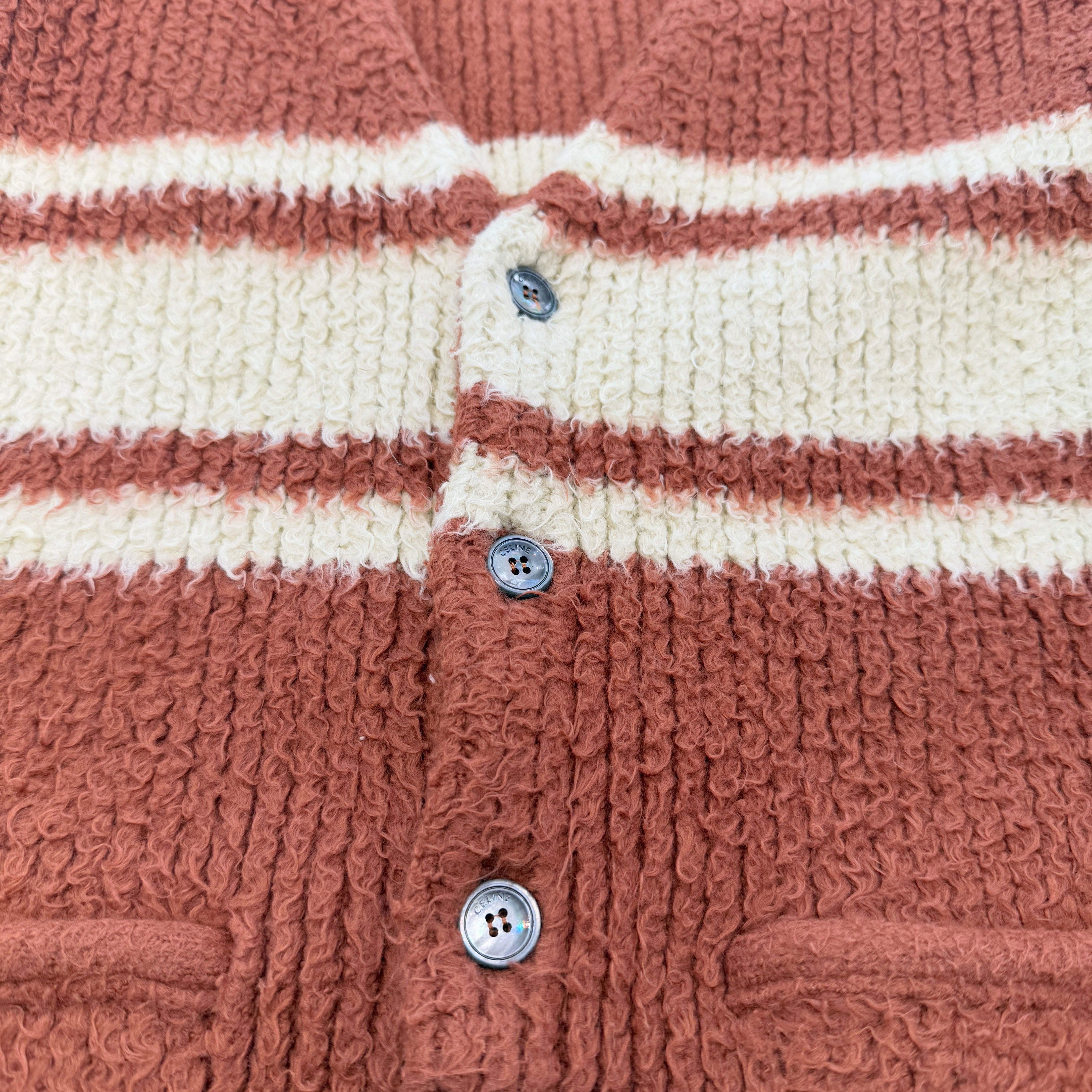 CELINE 2024AW Striped Brushed Cotton V-Neck Long Cardigan 2A70O118O.27RU Size S セリーヌ ストライプ ブラッシュドコットン Vネック ロングカーディガン サイズS