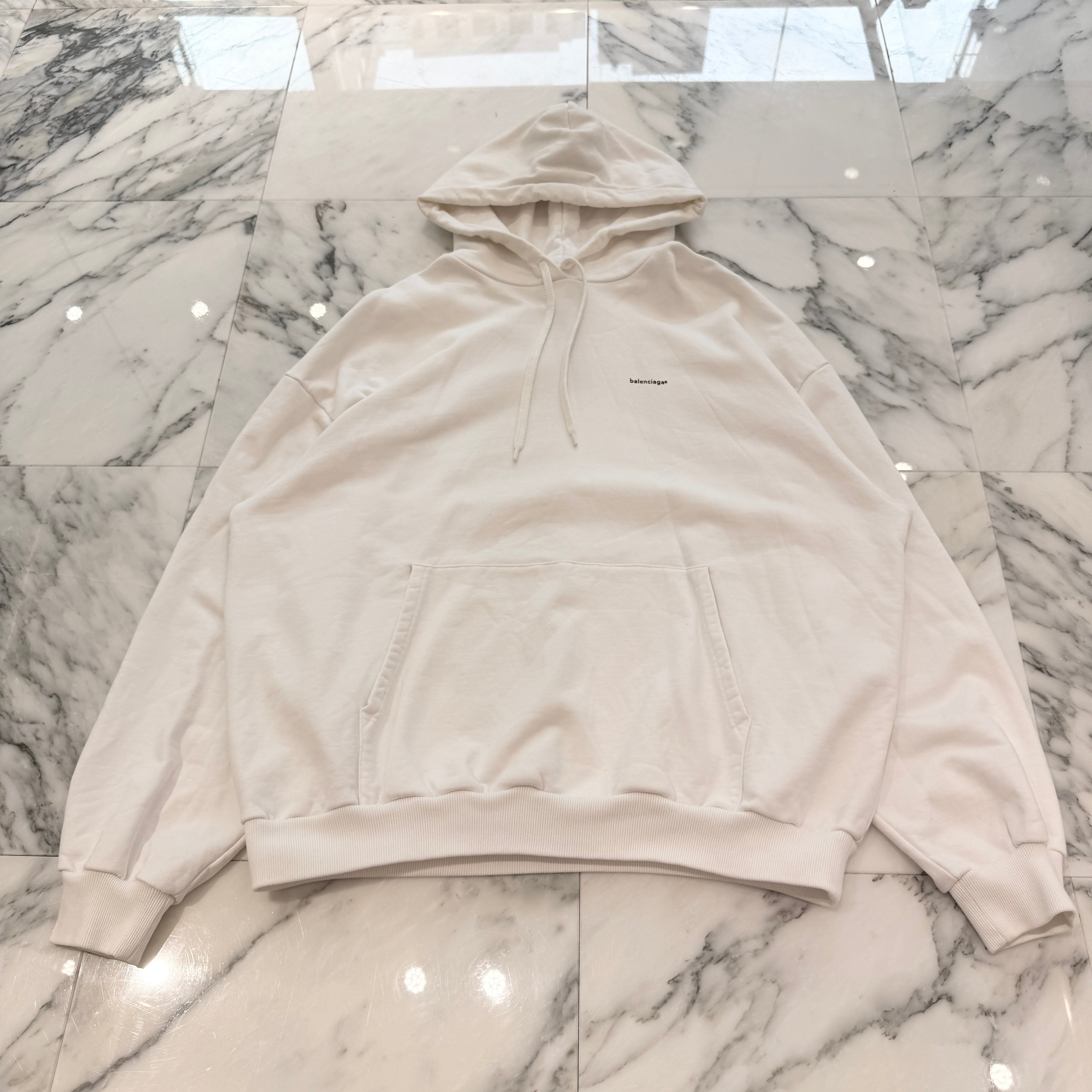 BALENCIAGA 2017AW Small Logo Print Pullover Hoodie 492249 TYK27 Size M バレンシアガ スモールロゴプリント プルオーバーフーディ サイズM