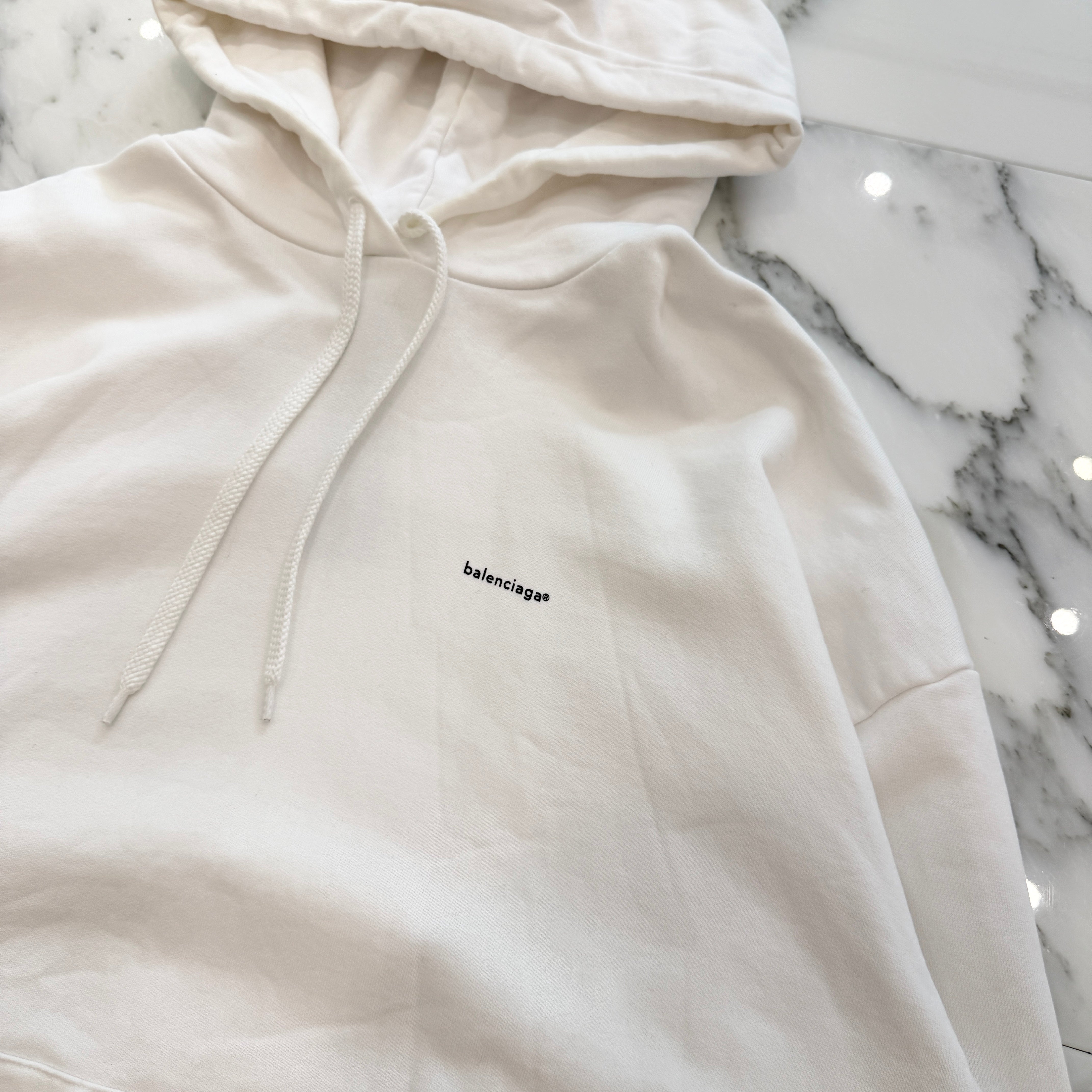 BALENCIAGA 2017AW Small Logo Print Pullover Hoodie 492249 TYK27 Size M バレンシアガ スモールロゴプリント プルオーバーフーディ サイズM