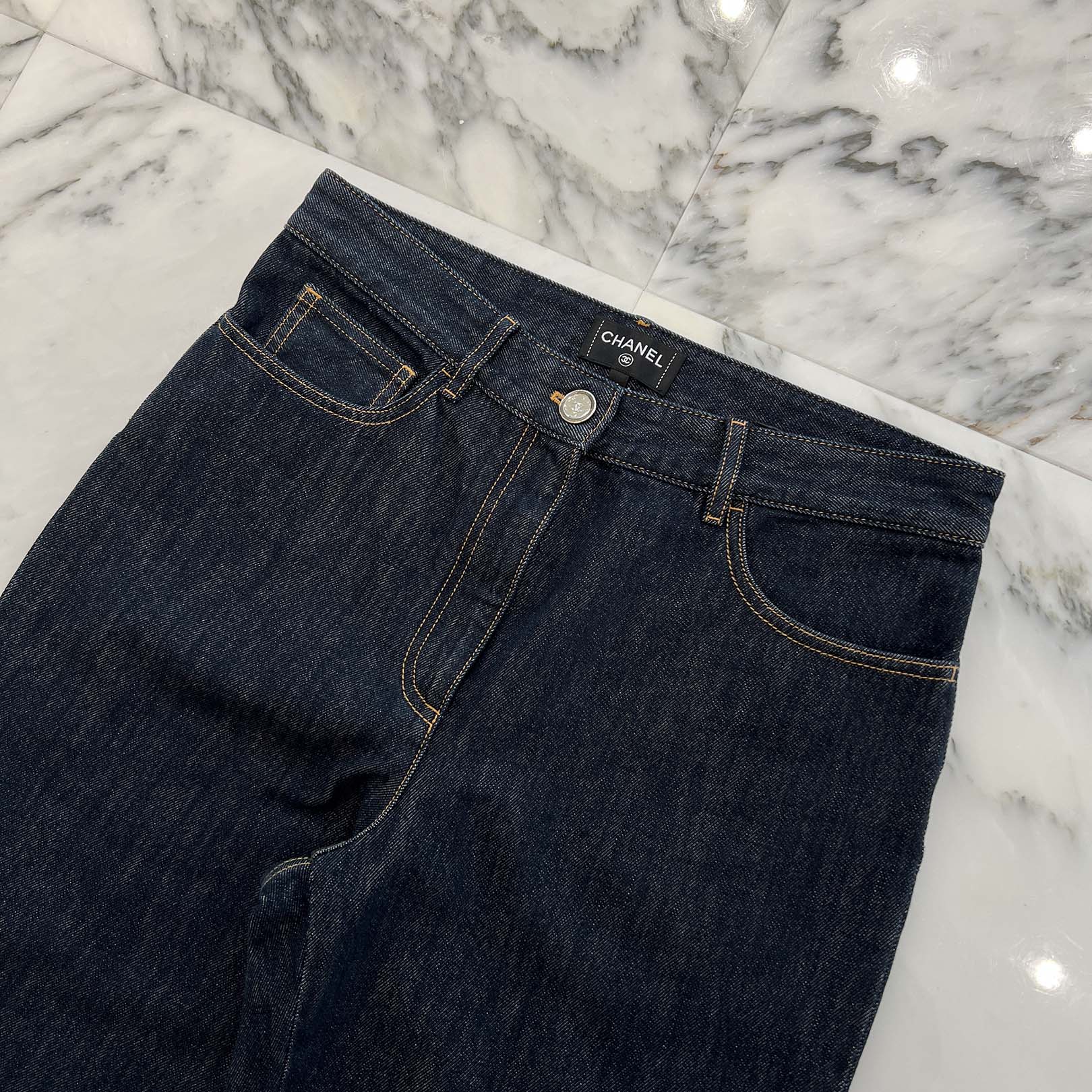 CHANEL 2024SS Cruise Coco Mark Embroidered Wide Denim Pants P78765V71012 Size 40 シャネル クルーズ ココマーク刺繡ワイドデニムパンツ サイズ40