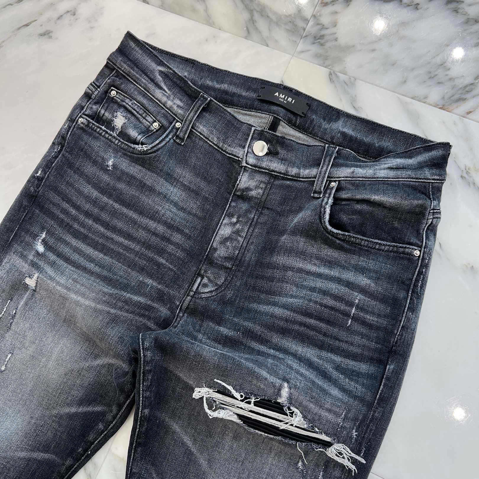 AMIRI MX-1 Leather Jeans Storm Skinny Denim Size 33 アミリ MX-1