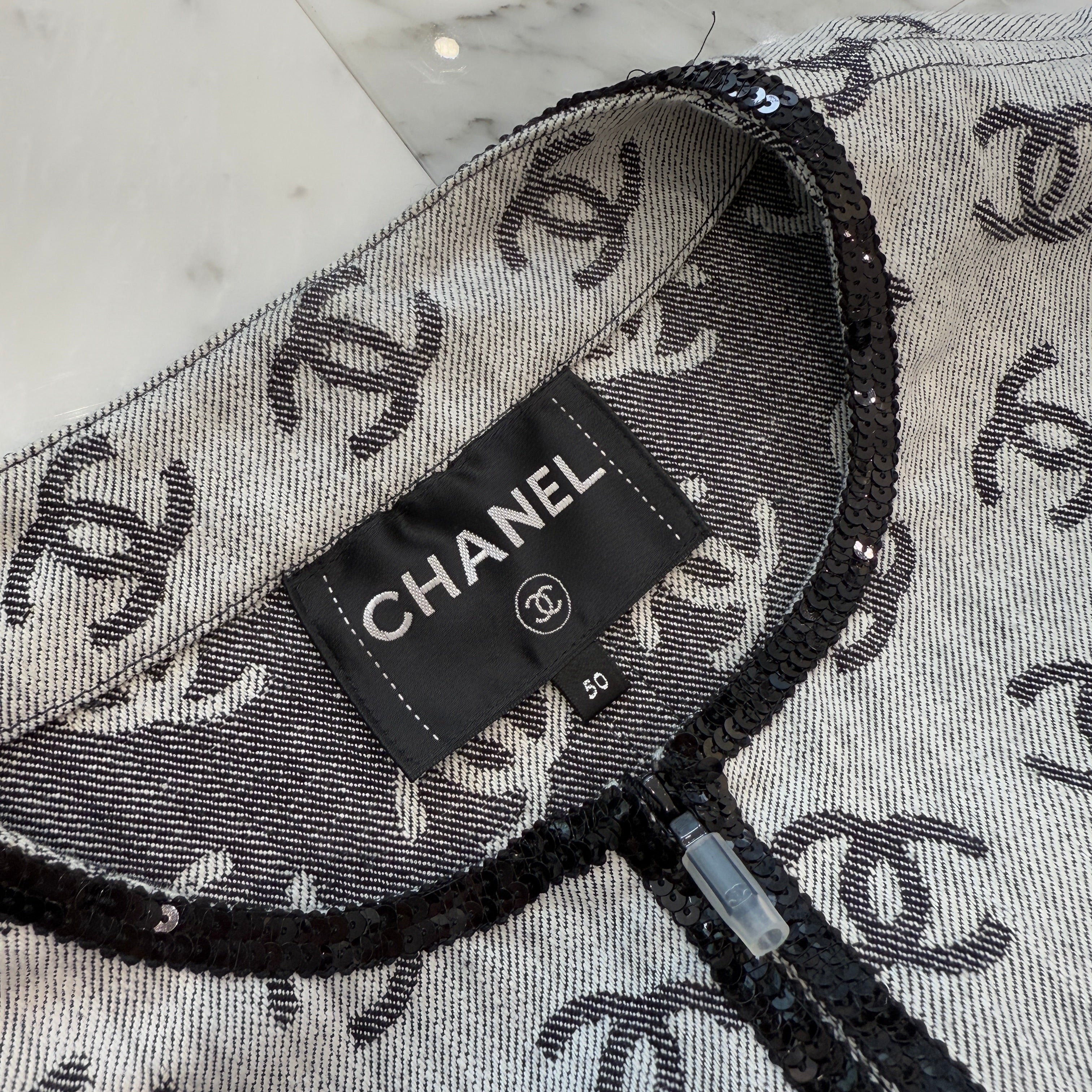 15SS シャネル CHANEL ジャケット ココマーク 38サイズ 総柄 CHANEL 2022SS Cocomark Jacquard Sequin Zip Up Jacket