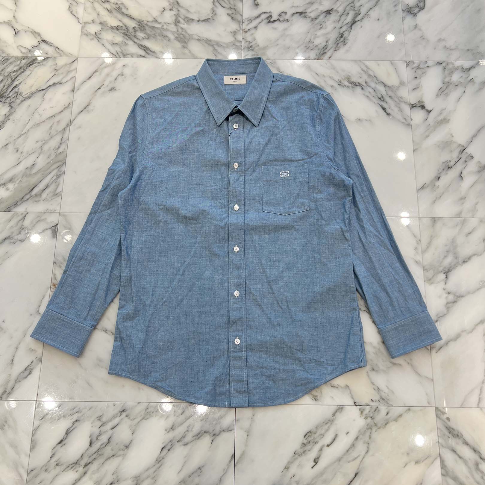 CELINE 2019AW Triomphe Embroidered Chambray Loose Shirt 2C982508X.07JF Size 40 セリーヌ トリオンフ刺繡シャンブレールーズシャツ サイズ40