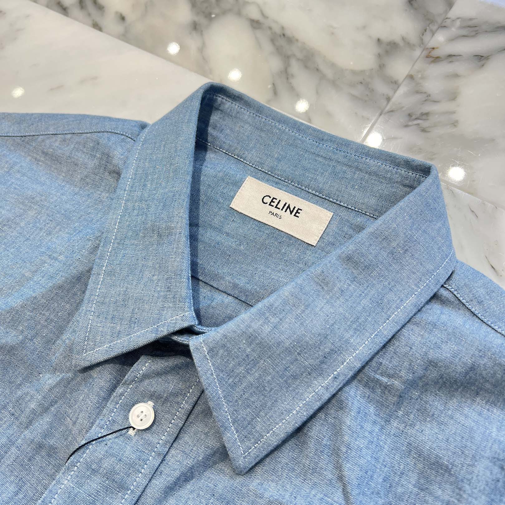 CELINE 2019AW Triomphe Embroidered Chambray Loose Shirt 2C982508X.07JF Size 40 セリーヌ トリオンフ刺繡シャンブレールーズシャツ サイズ40