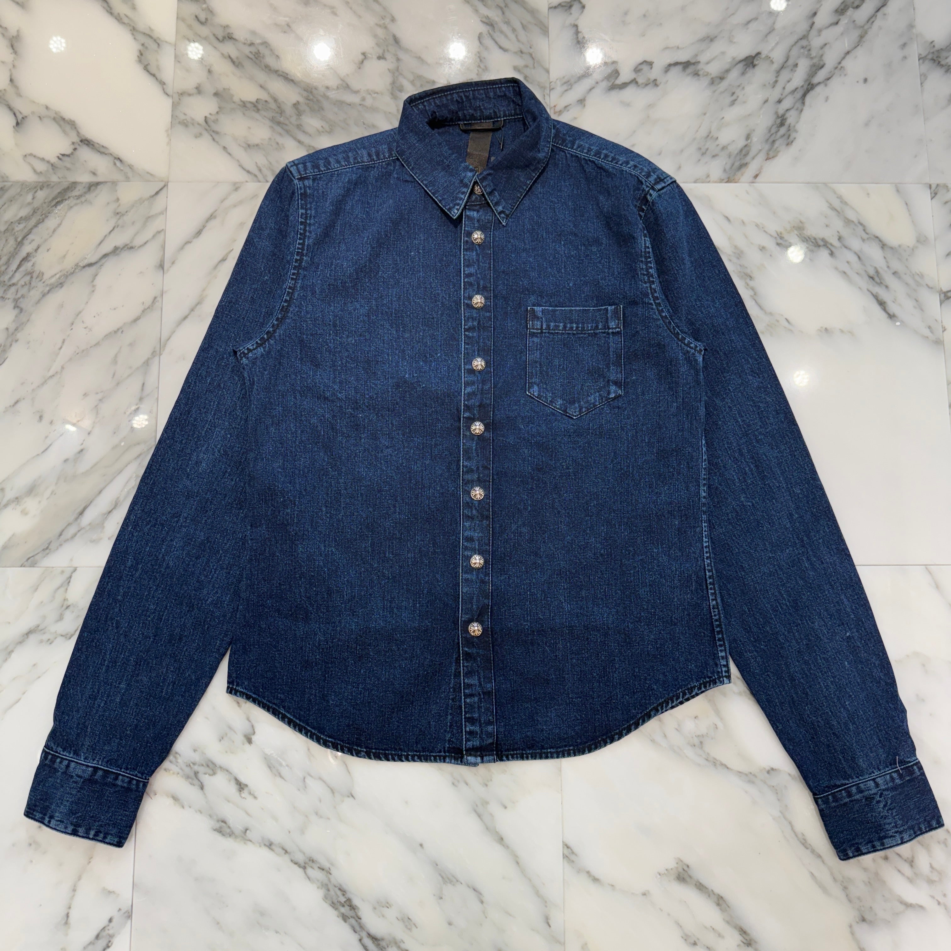 CHROME HEARTS YNOT Leather Cross Patch Denim Shirts Size S クロムハーツ ワイノット レザー クロスパッチ デニムシャツ サイズ S