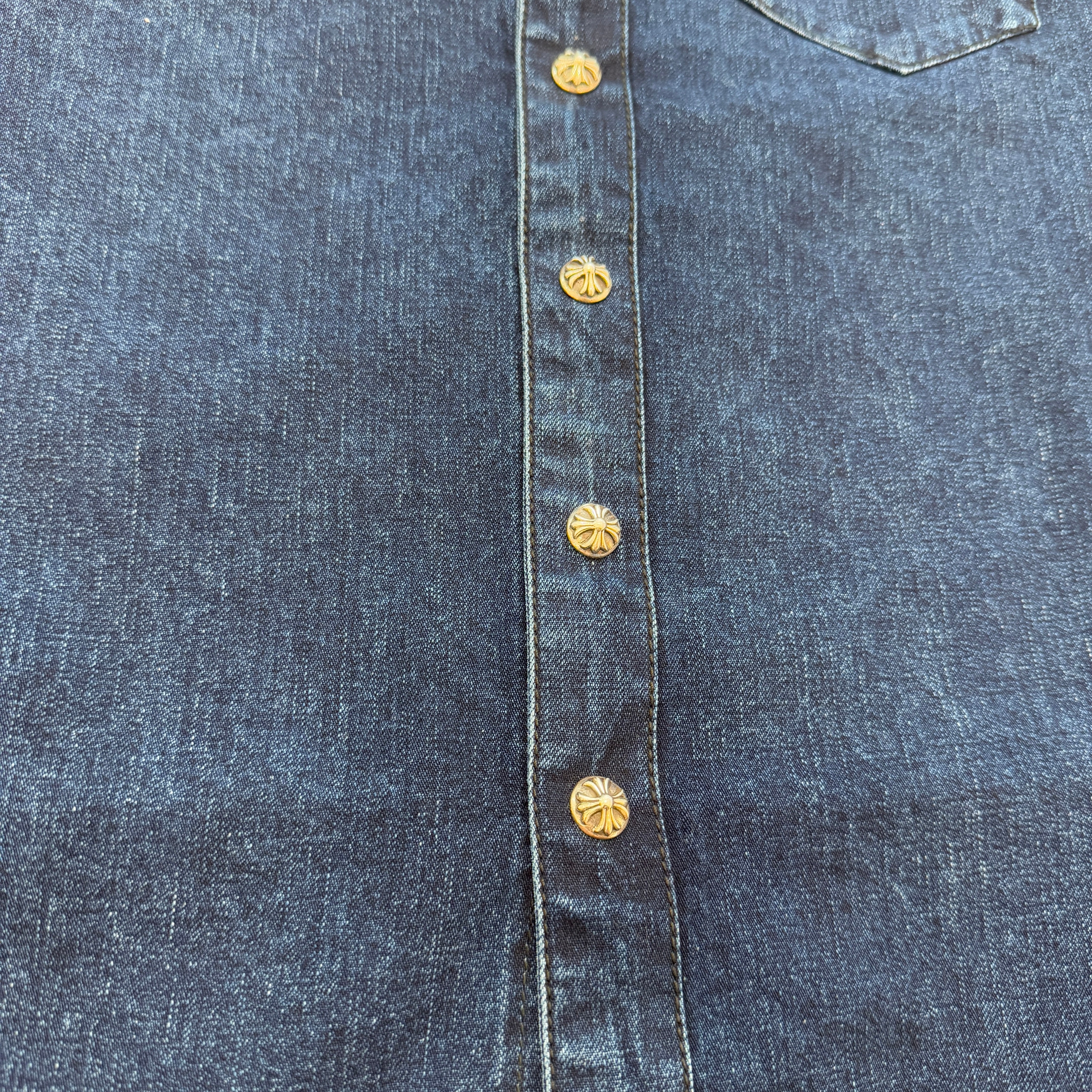 CHROME HEARTS YNOT Leather Cross Patch Denim Shirts Size S クロムハーツ ワイノット レザー クロスパッチ デニムシャツ サイズ S