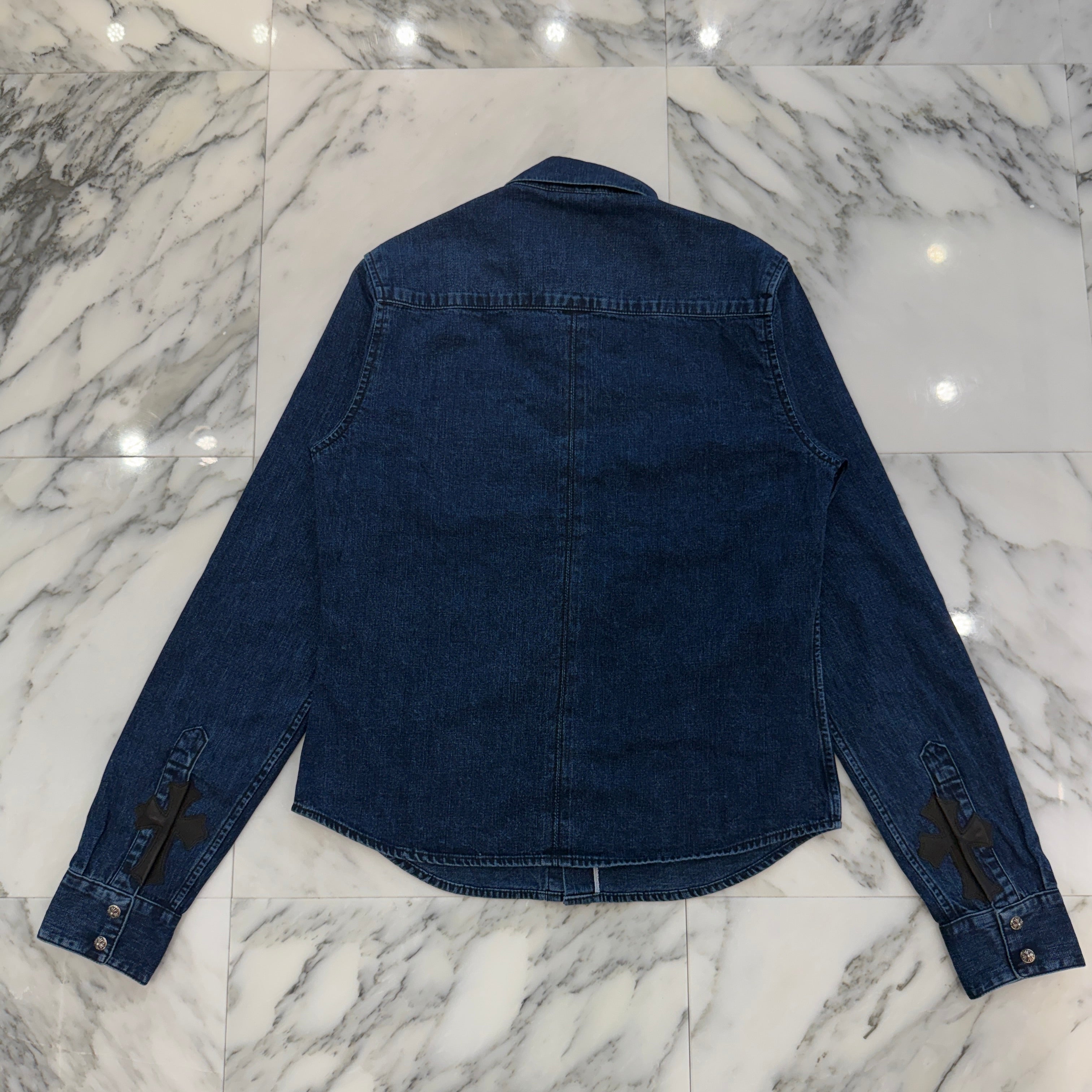 CHROME HEARTS YNOT Leather Cross Patch Denim Shirts Size S クロムハーツ ワイノット レザー クロスパッチ デニムシャツ サイズ S