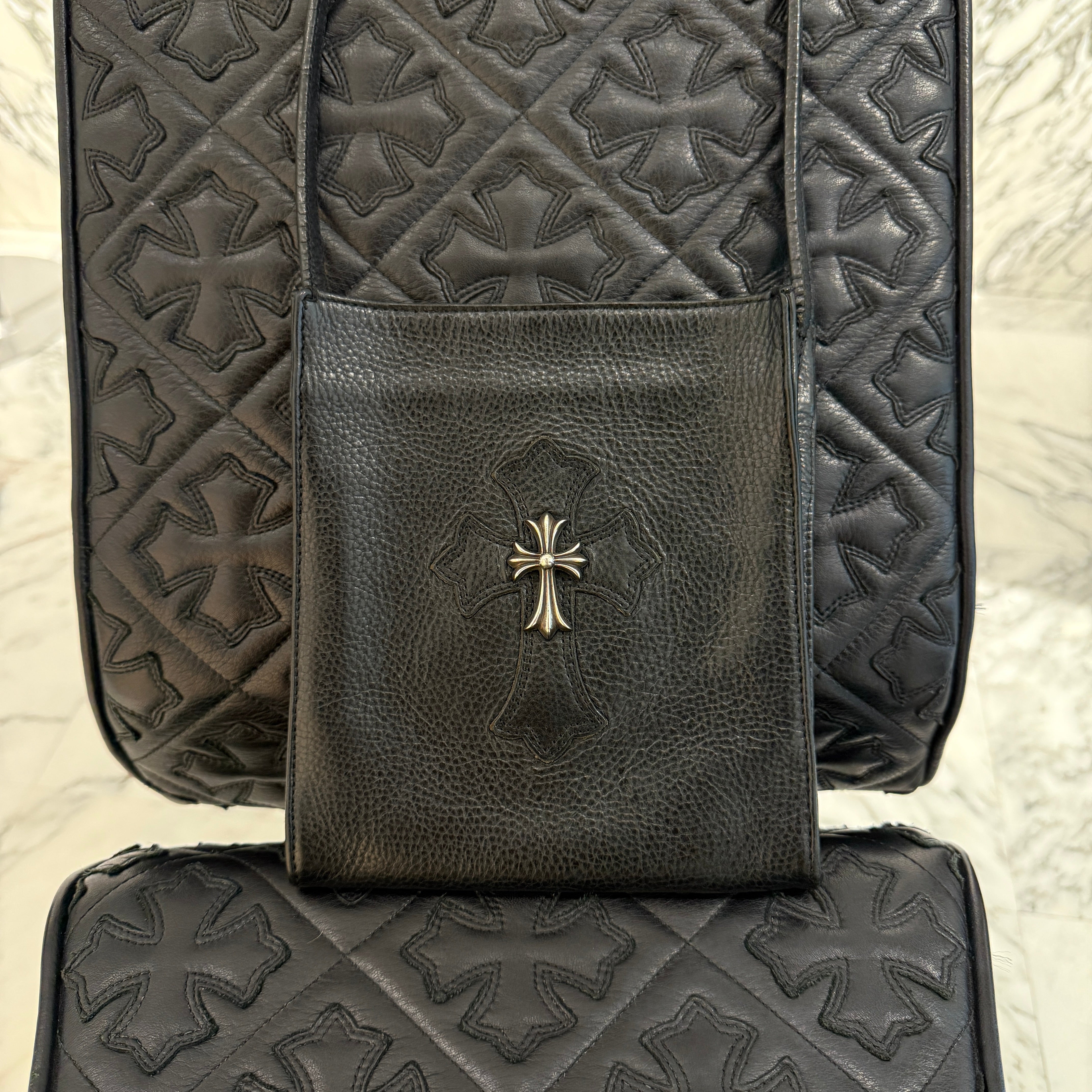 CHROME HEARTS CH Silver Cross Square Pocket Leather Shoulder Bag クロムハーツ CH シルバークロス スクエアポケット レザーショルダーバッグ