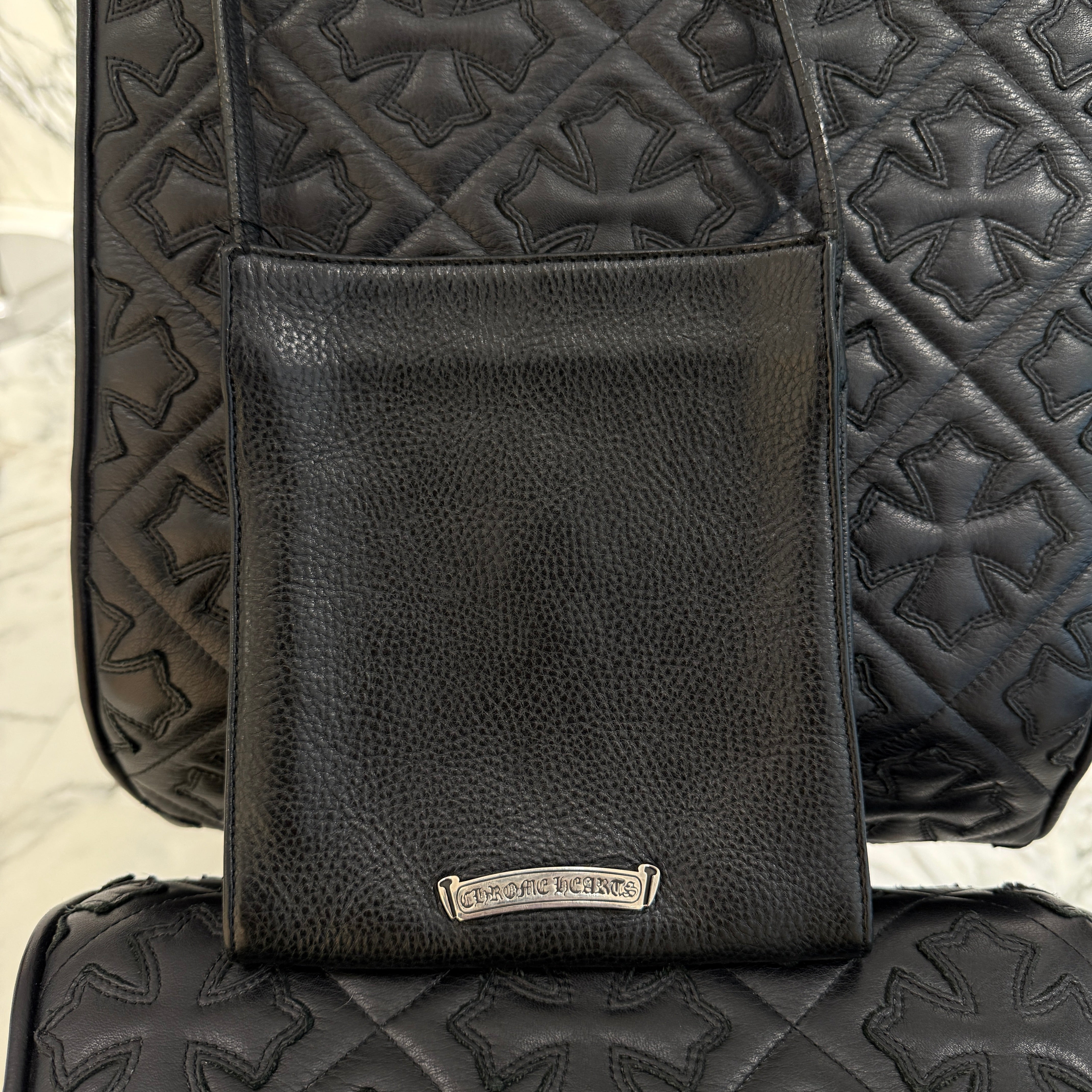 CHROME HEARTS CH Silver Cross Square Pocket Leather Shoulder Bag クロムハーツ CH シルバークロス スクエアポケット レザーショルダーバッグ