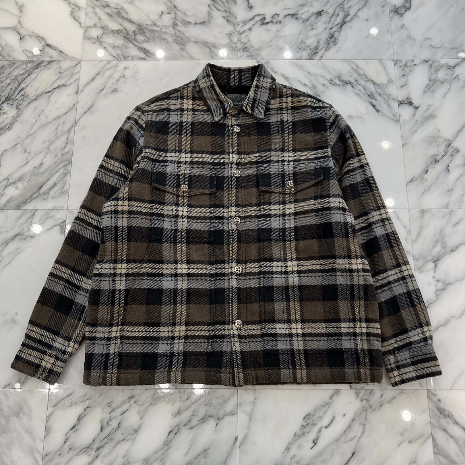 CHROME HEARTS Y NOT Fleece Boa Check Shirt Jacket Size L クロムハーツ ワイノット フリース 裏地ボア チェックシャツ ジャケット サイズL