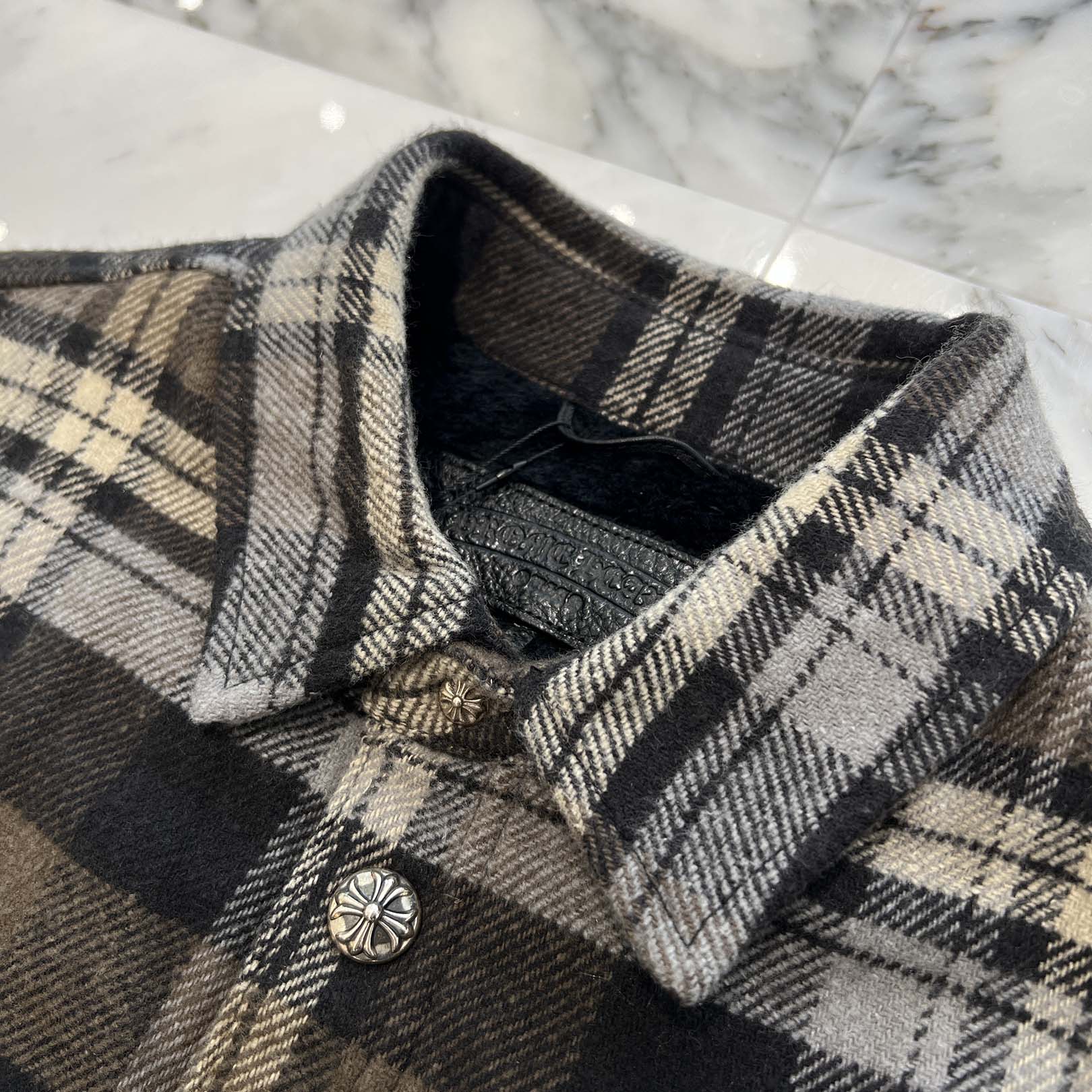 CHROME HEARTS Y NOT Fleece Boa Check Shirt Jacket Size L クロムハーツ ワイノット フリース 裏地ボア チェックシャツ ジャケット サイズL