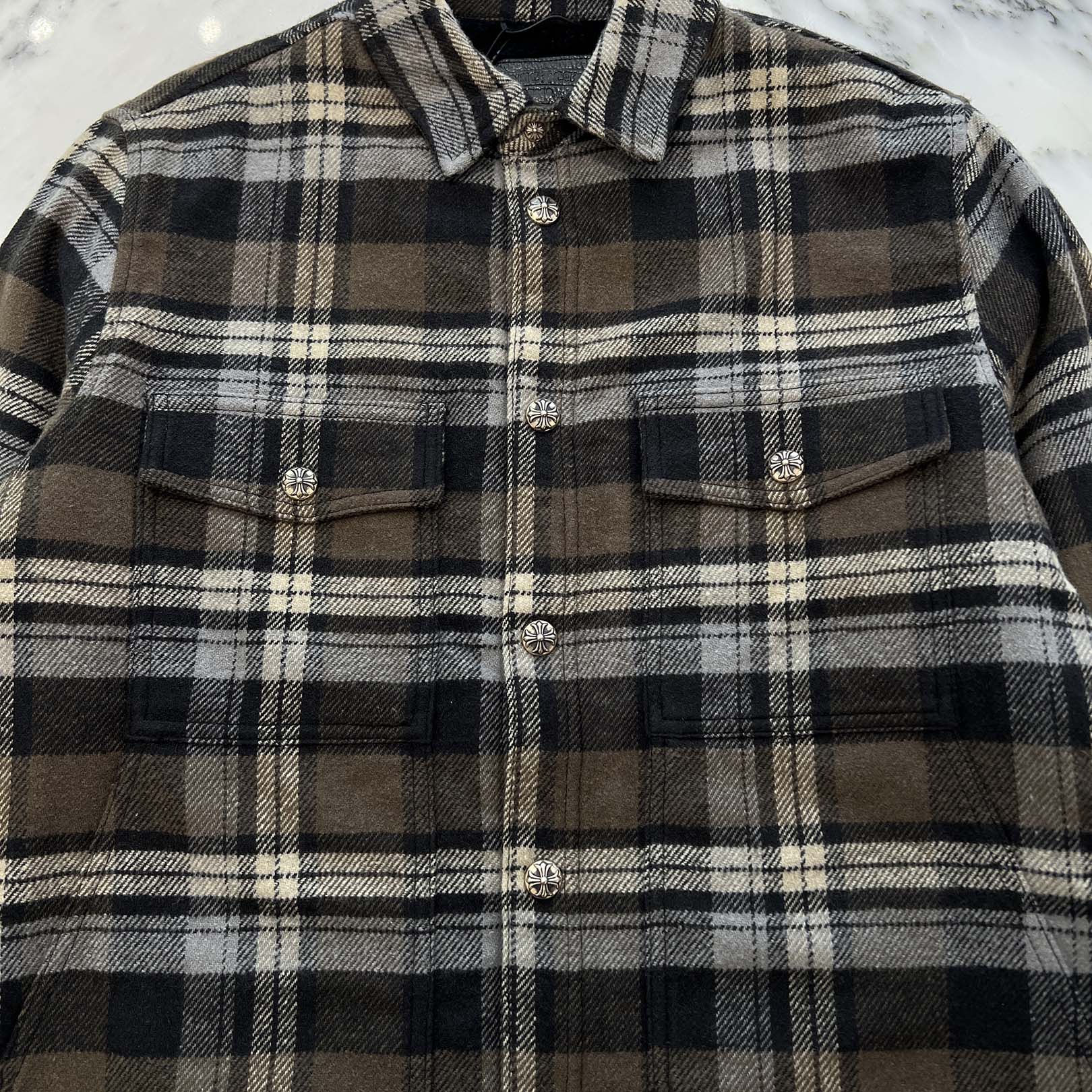 CHROME HEARTS Y NOT Fleece Boa Check Shirt Jacket Size L クロムハーツ ワイノット フリース 裏地ボア チェックシャツ ジャケット サイズL