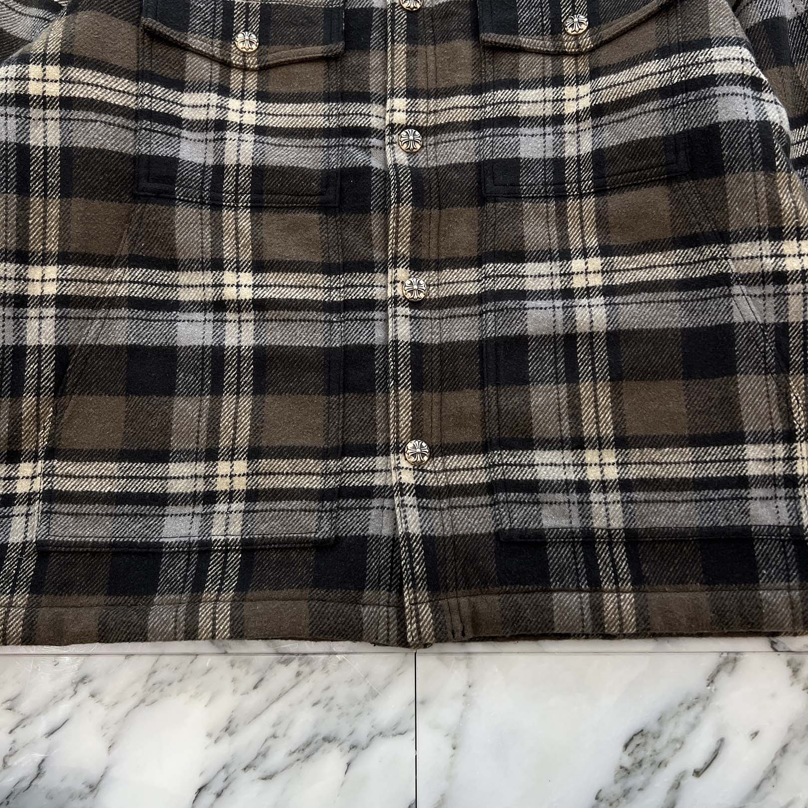 CHROME HEARTS Y NOT Fleece Boa Check Shirt Jacket Size L クロムハーツ ワイノット フリース 裏地ボア チェックシャツ ジャケット サイズL