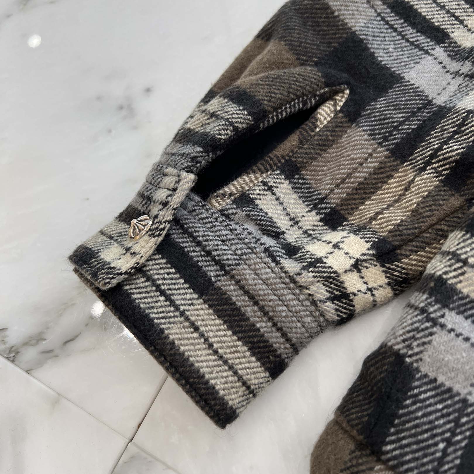 CHROME HEARTS Y NOT Fleece Boa Check Shirt Jacket Size L クロムハーツ ワイノット フリース 裏地ボア チェックシャツ ジャケット サイズL