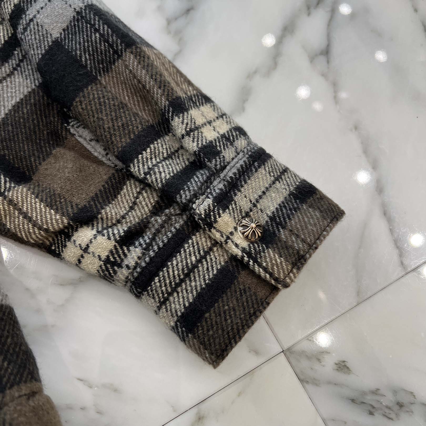 CHROME HEARTS Y NOT Fleece Boa Check Shirt Jacket Size L クロムハーツ ワイノット フリース 裏地ボア チェックシャツ ジャケット サイズL