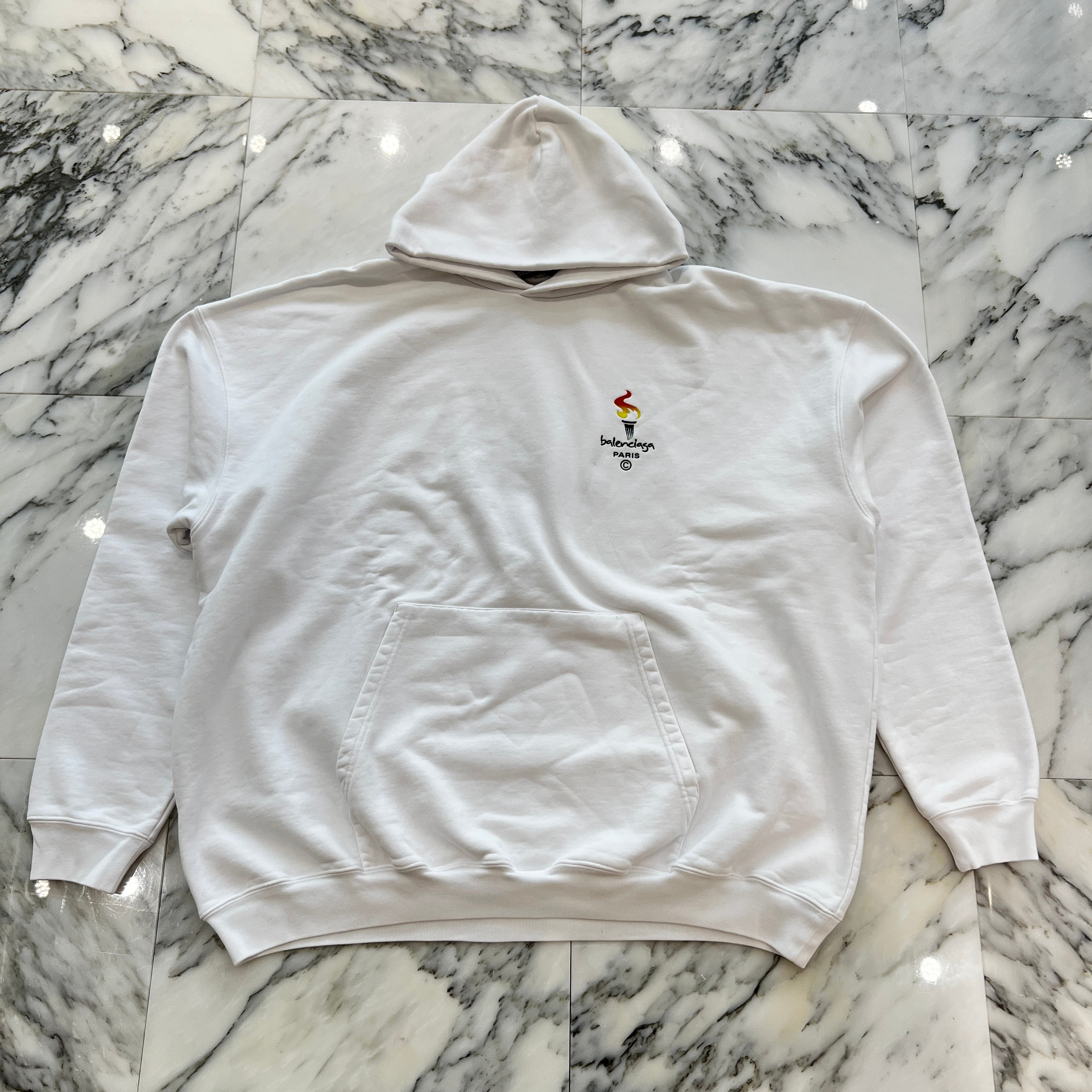 BALENCIAGA 2020AW Torch Flame Logo Embroidery Pullover Hoodie 620973TIV45 Size XXS バレンシアガ トーチフレイム ロゴ刺繍 プルオーバーフーディ サイズXXS