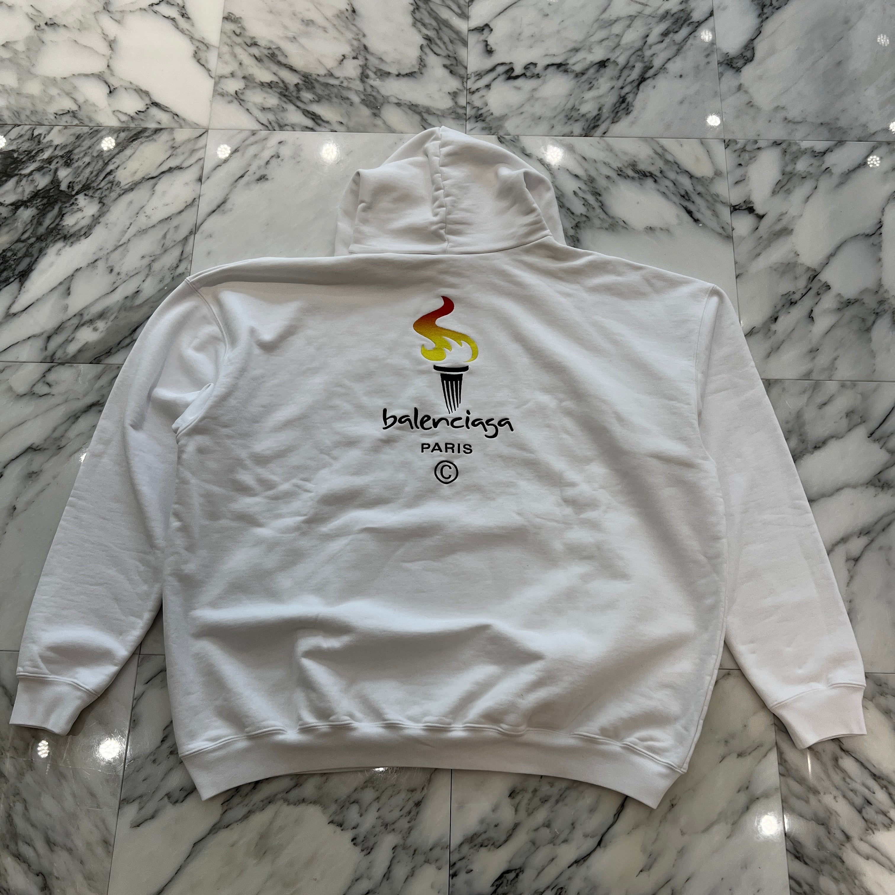 BALENCIAGA 2020AW Torch Flame Logo Embroidery Pullover Hoodie 620973TIV45 Size XXS バレンシアガ トーチフレイム ロゴ刺繍 プルオーバーフーディ サイズXXS