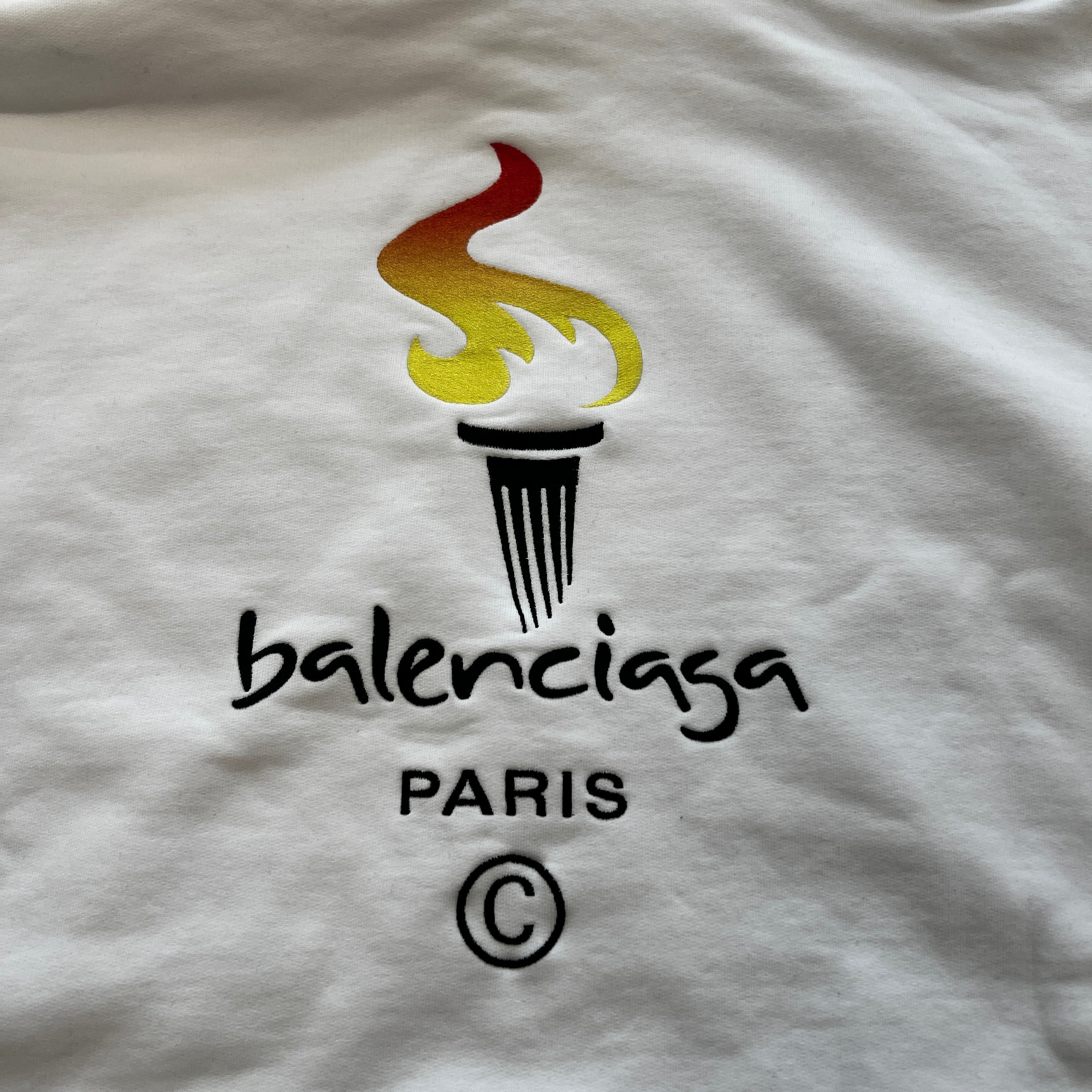 BALENCIAGA 2020AW Torch Flame Logo Embroidery Pullover Hoodie 620973TIV45 Size XXS バレンシアガ トーチフレイム ロゴ刺繍 プルオーバーフーディ サイズXXS