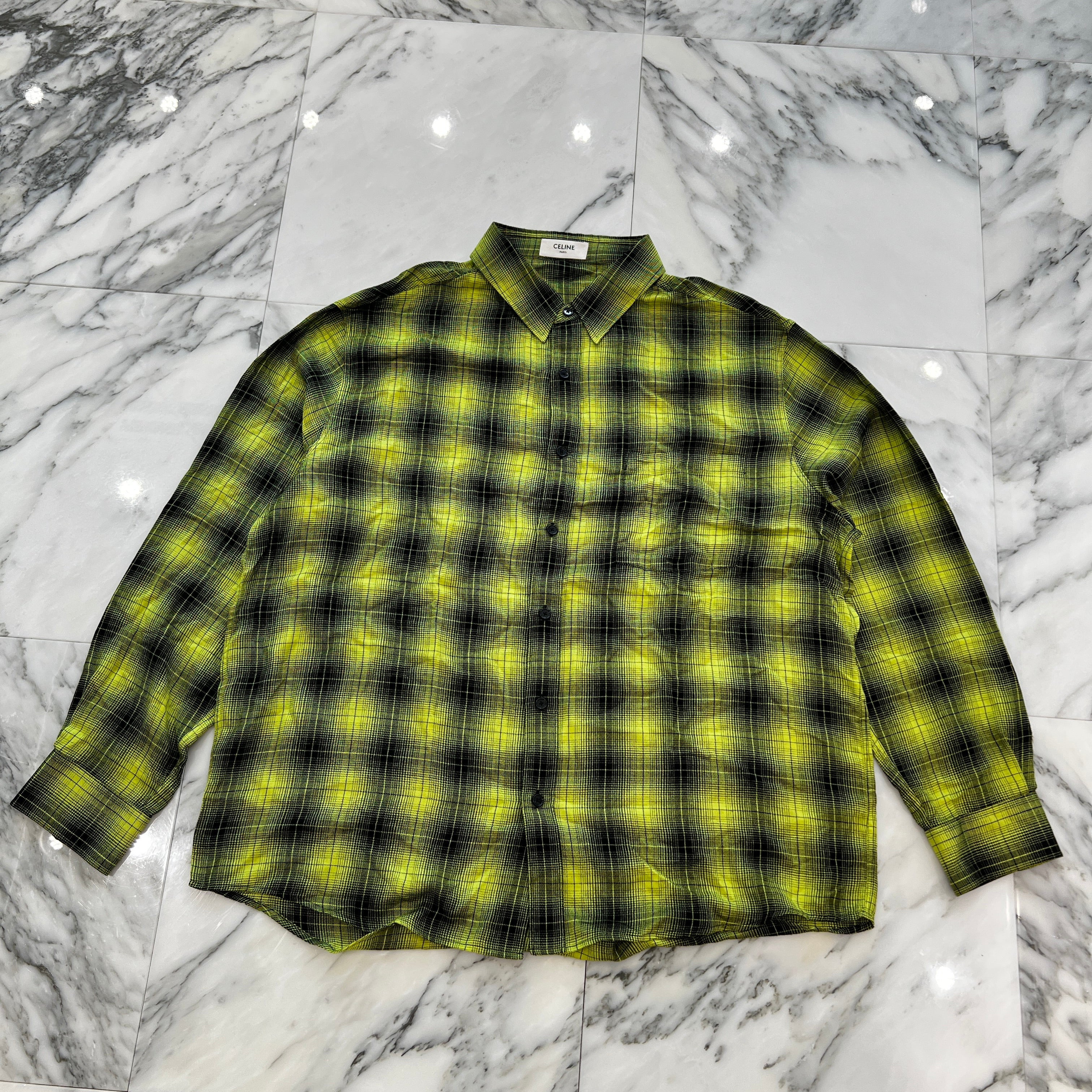 CELINE 2023SS Rayon Wool Check Shirt 2C486332S Size 41