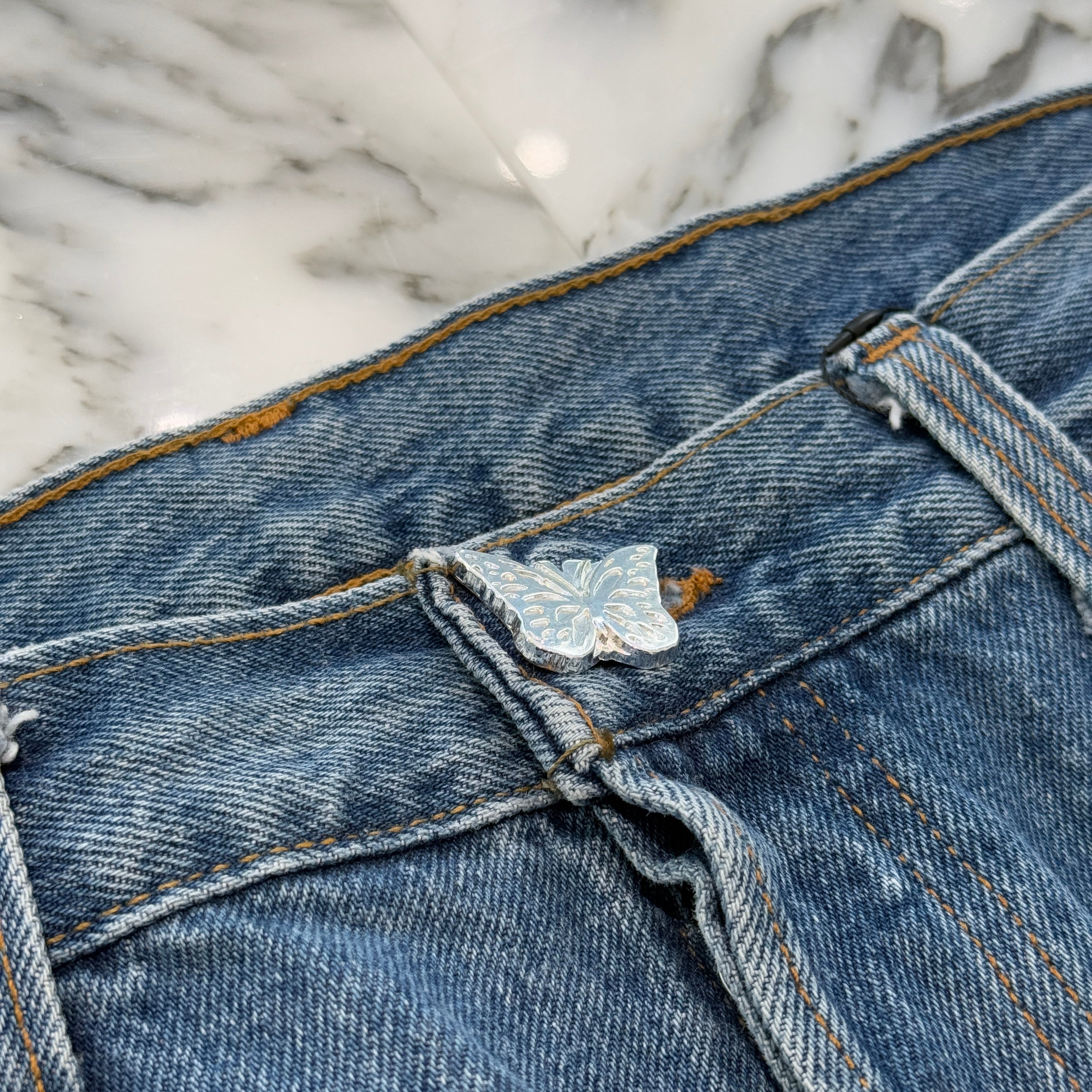 ABOUT DREAMS Butterfly Jeans Size W38 L30 アバウトドリームズ バタフライジーンズ インディゴ×ホワイト×オレンジ サイズW38×L30